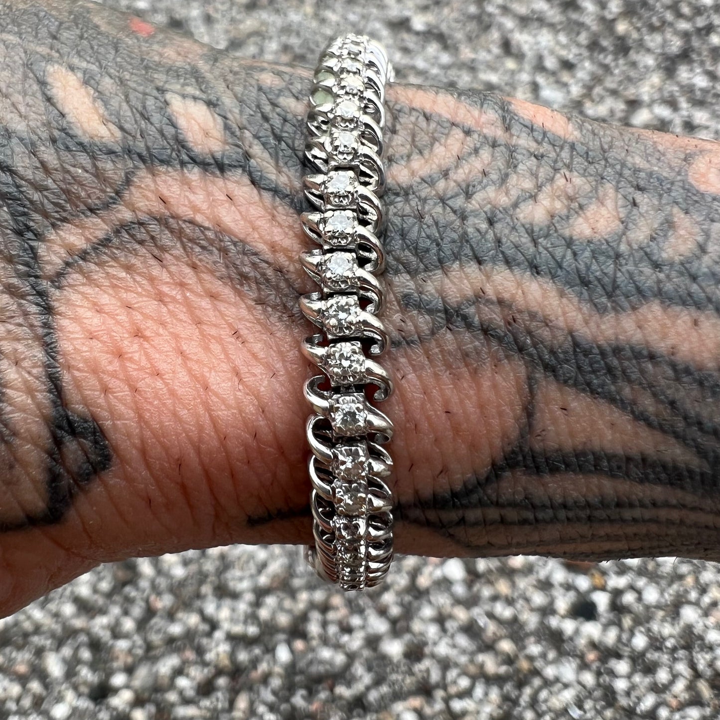 High End 14k White Gold 1.0CTW Natural Diamond Heavyweight S-Link Tennis Bracelet (7.25”)
