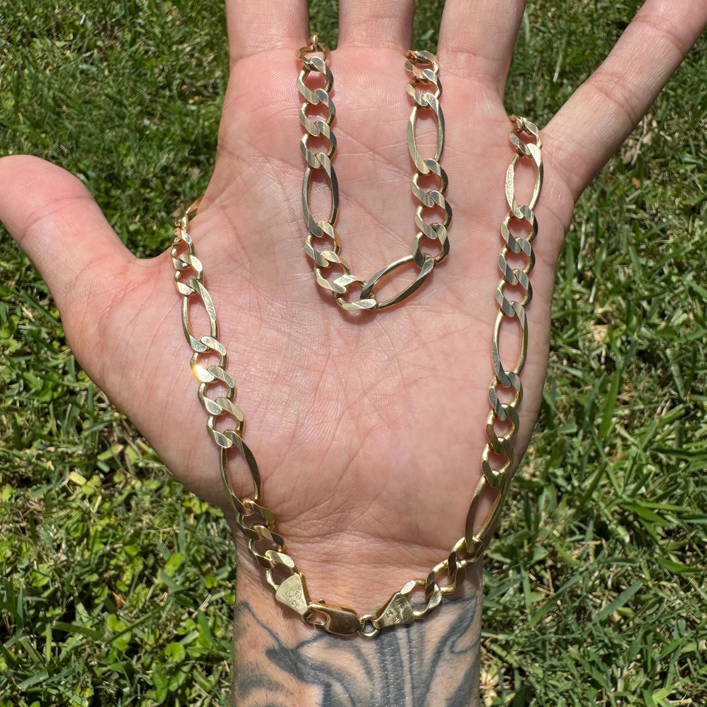 Vintage Solid 14k Italian Yellow Gold Heavyweight Knife-Edged Figaro Link Necklace (20”)