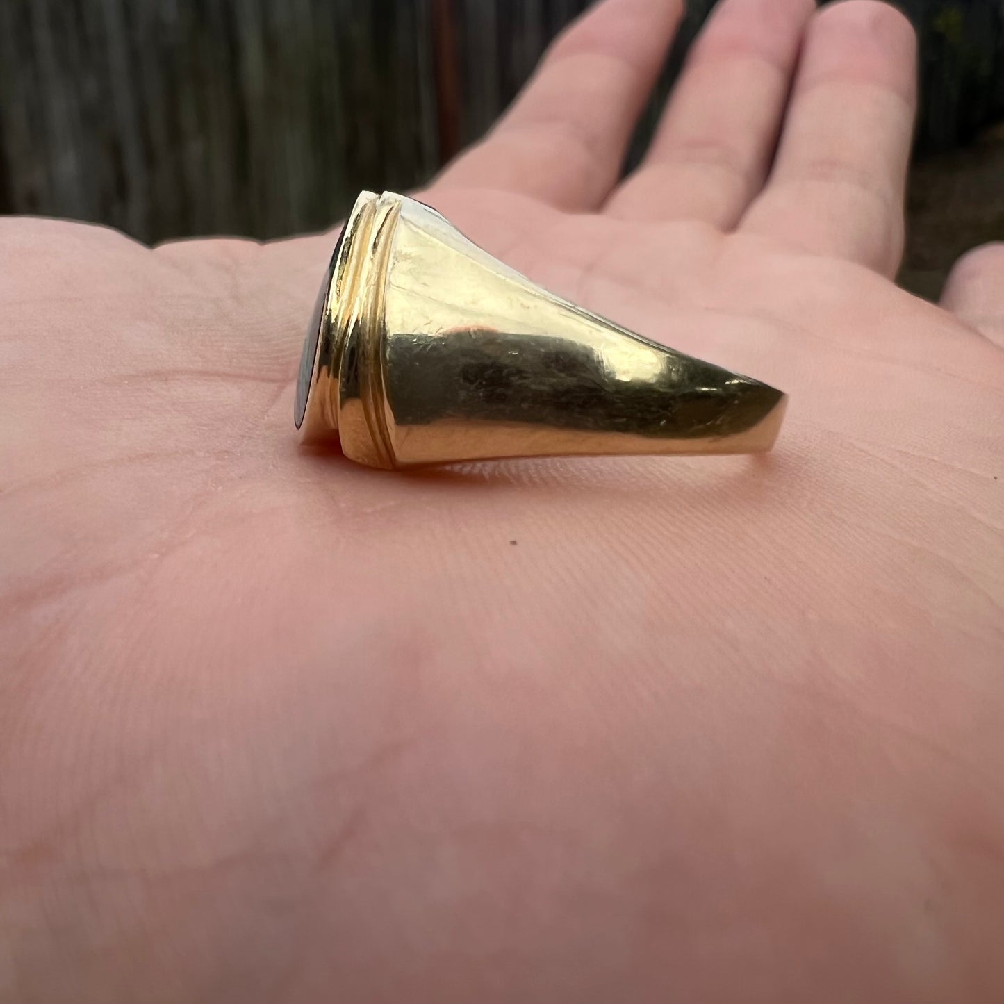 Vintage 14k Yellow Gold Opal Inlaid Modernist Ring (7.25)