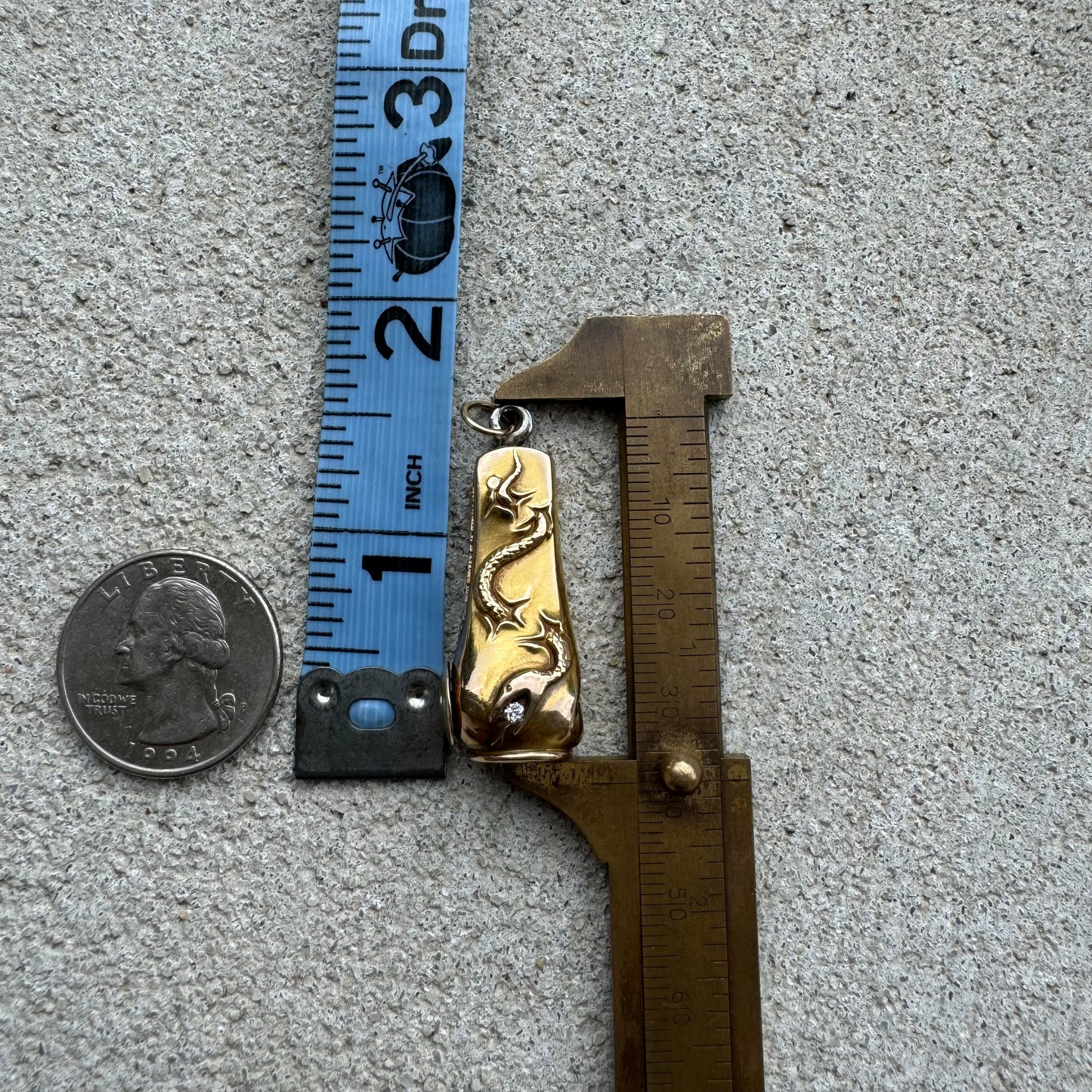 Circa 1910’s Art Nouveau 10k Gold Snake Cigar Cutter Fob Pendant