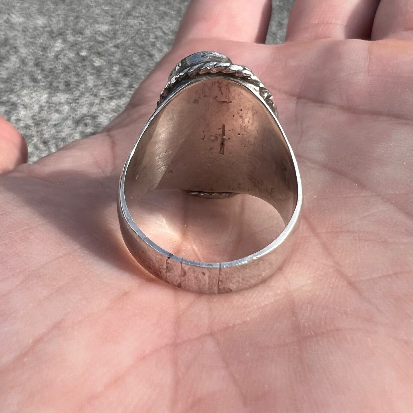 Circa 1960’s Solid Backed Sterling Silver Scorpion And Opal Southwestern Signet Ring (9.5)