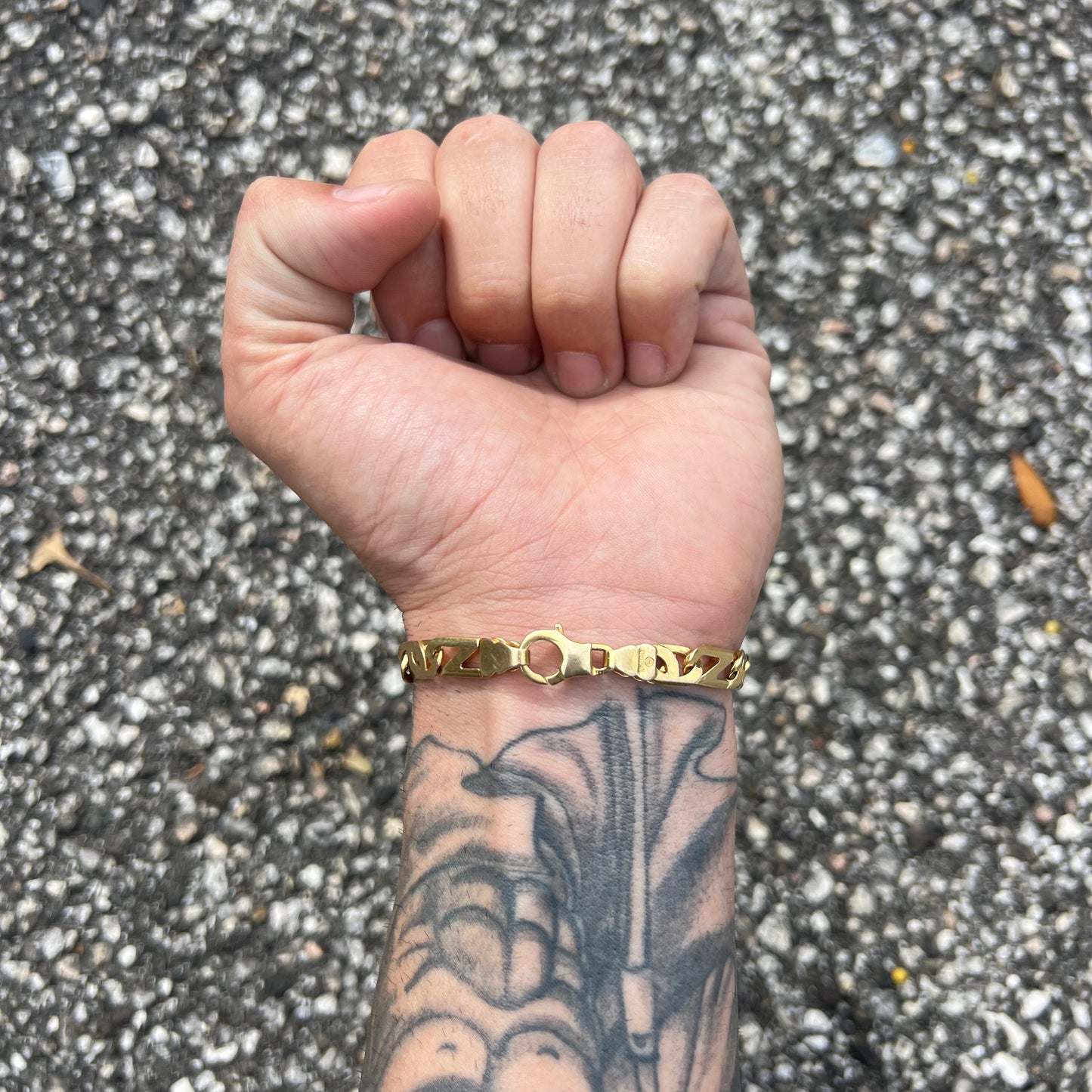 Vintage Solid 10k Italian Yellow Gold Heavyweight Tigers Eye Mariner Link Bracelet (8.5”)