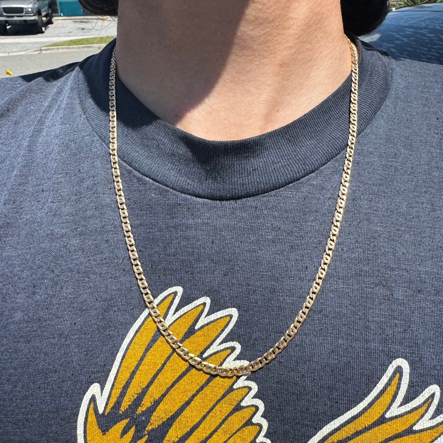 Vintage Solid 14k Italian Yellow Gold Knife Edged Tigers Eye “Chanel Link” Necklace (24”)