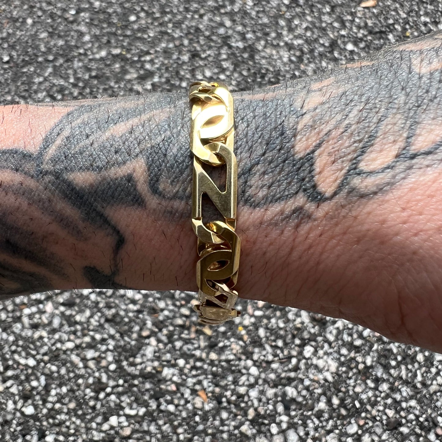 Vintage Solid 10k Italian Yellow Gold Heavyweight Tigers Eye Mariner Link Bracelet (8.5”)