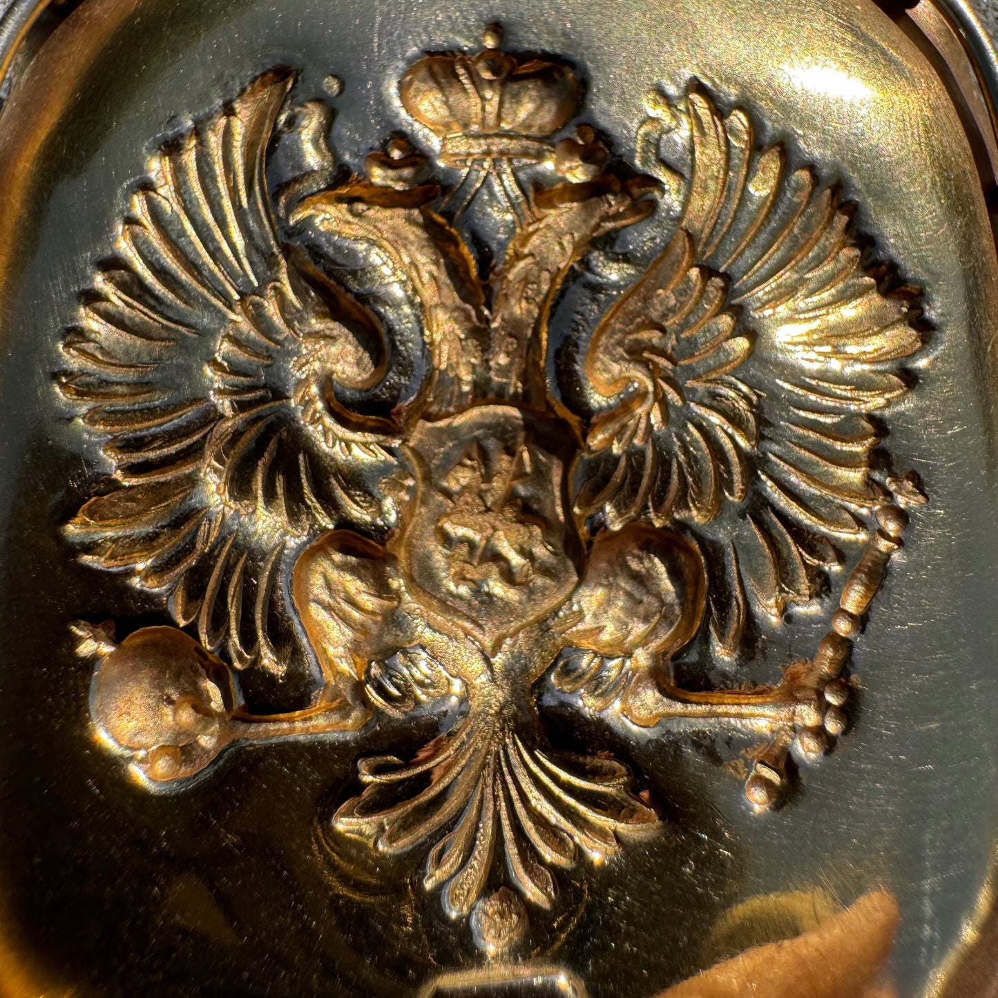Vintage Designer Handmade Solid 18k Yellow Gold Large Russian Coat of Arms Imperial Double Eagle REPOUSSÉ Pendant