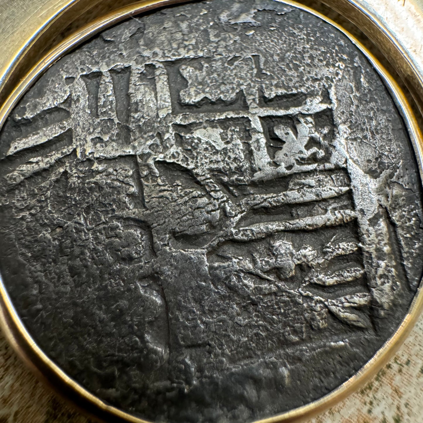1681 Santa Maria De La Consolación Sea Salvaged Silver 8 Reale Shipwreck Coin Spinning Solid 14k Yellow Gold Pendant