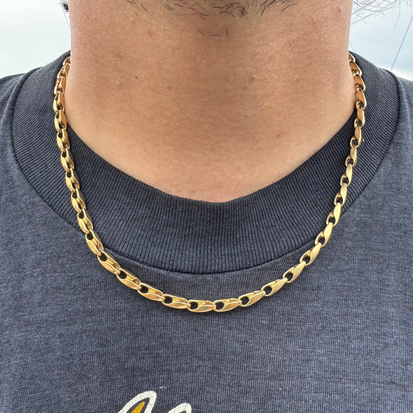 Vintage 14k Yellow Gold Solid Puffed Gucci Twisted Mariner Link Necklace (19”)