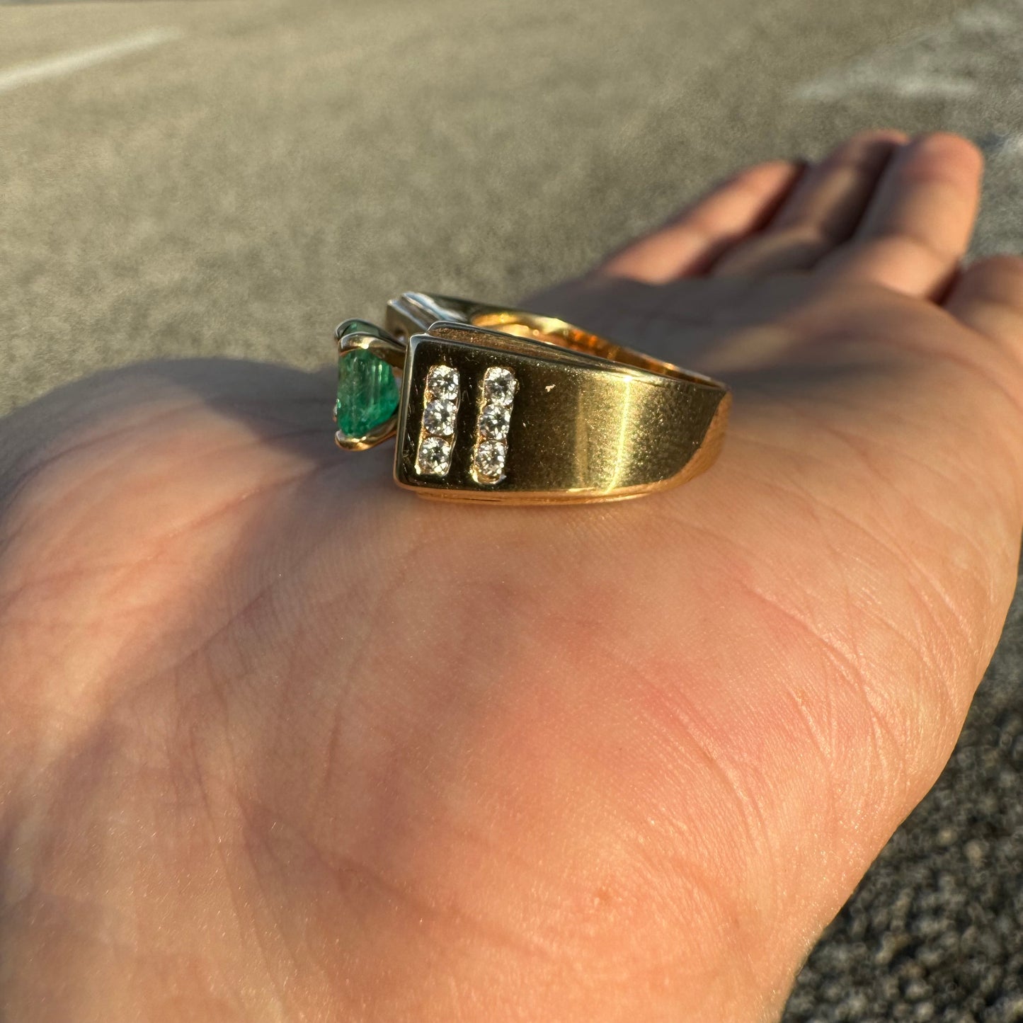 Custom 14k Yellow Gold 1.3Ct Natural Columbian Emerald & .70Ctw Natural Diamond Ring (6.25)