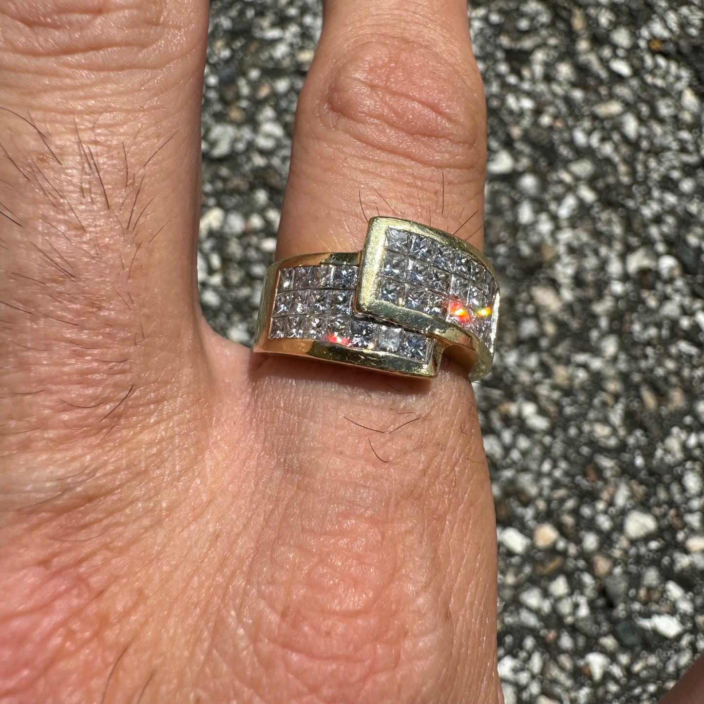 Vintage 18k Yellow Gold Custom Made 3.25CTW Princess Cut VS Diamond Ring (8.5)