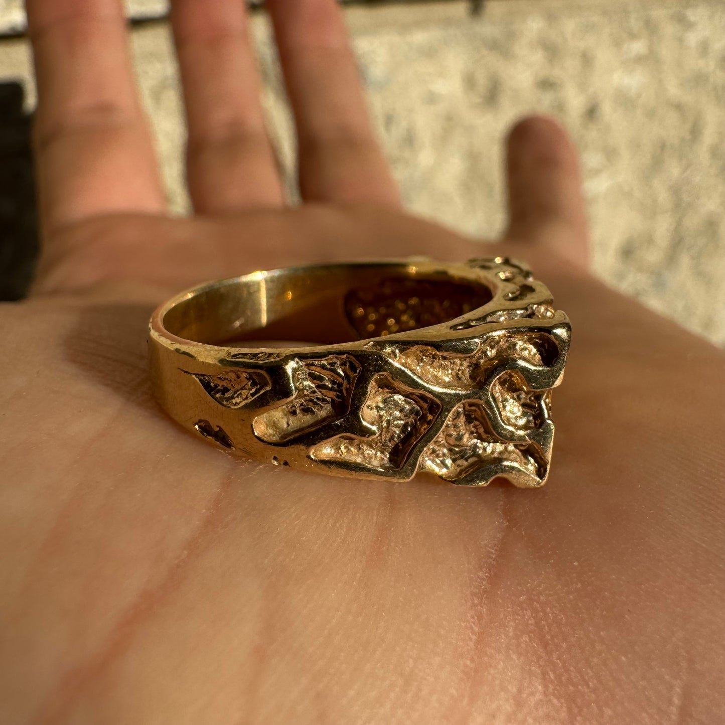 Vintage Solid 14k Natural Diamond Encrusted Honeycomb Nugget Ring (9)