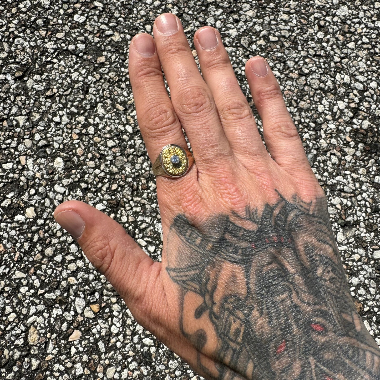 Mid-Century 22k Raw Gold Nugget Natural VS Diamond Solitaire 14k Yellow Gold Comfort Fit Signet Ring (10.5)