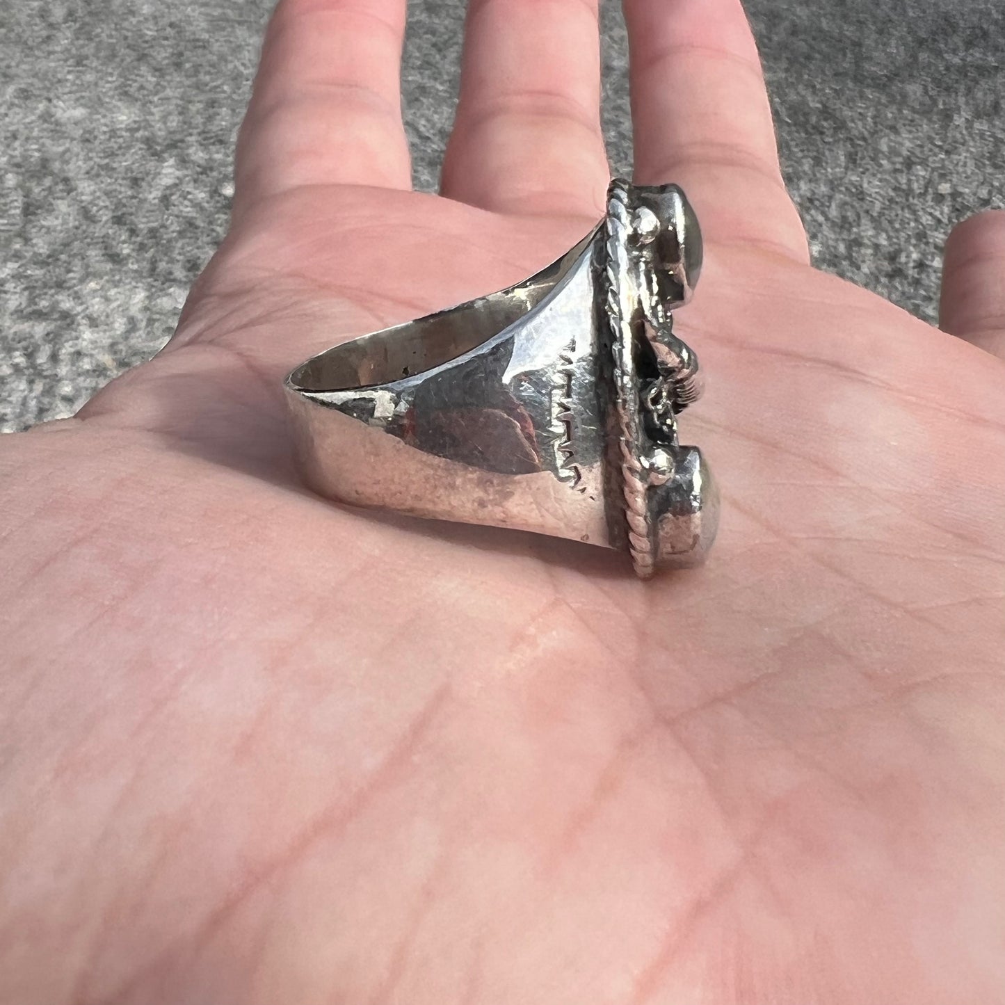 Circa 1960’s Solid Backed Sterling Silver Scorpion And Opal Southwestern Signet Ring (9.5)