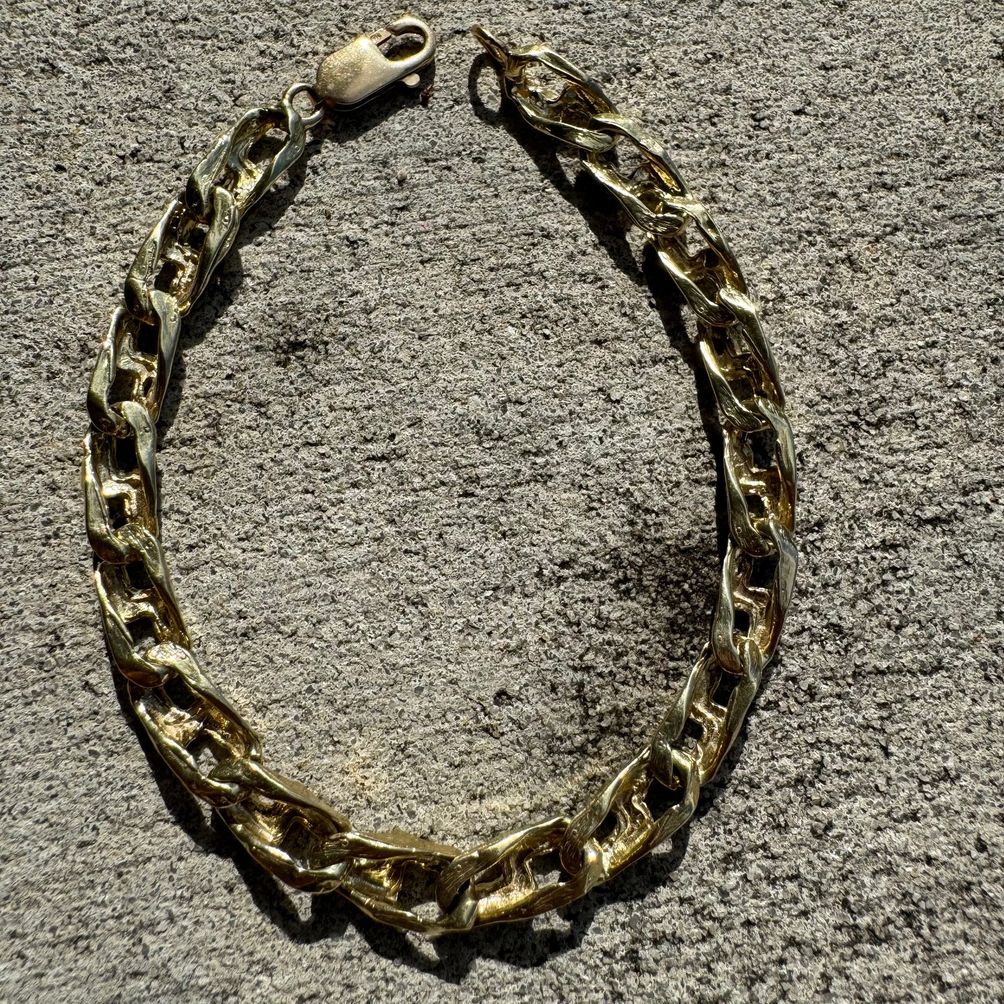 Vintage Solid 14k Yellow Gold Heavyweight Nugget Mariner Link Bracelet (9”)
