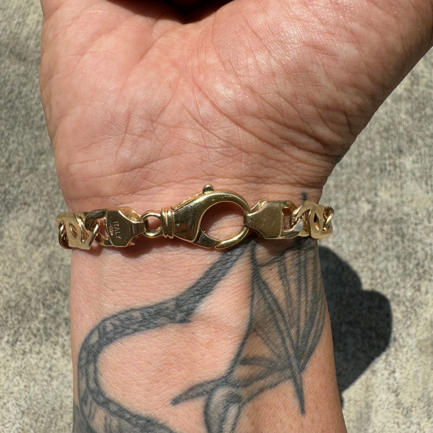 Vintage Solid 14k Italian Gold Tigers Eye Mariner Link Heavy Duty Bracelet (8.75”)
