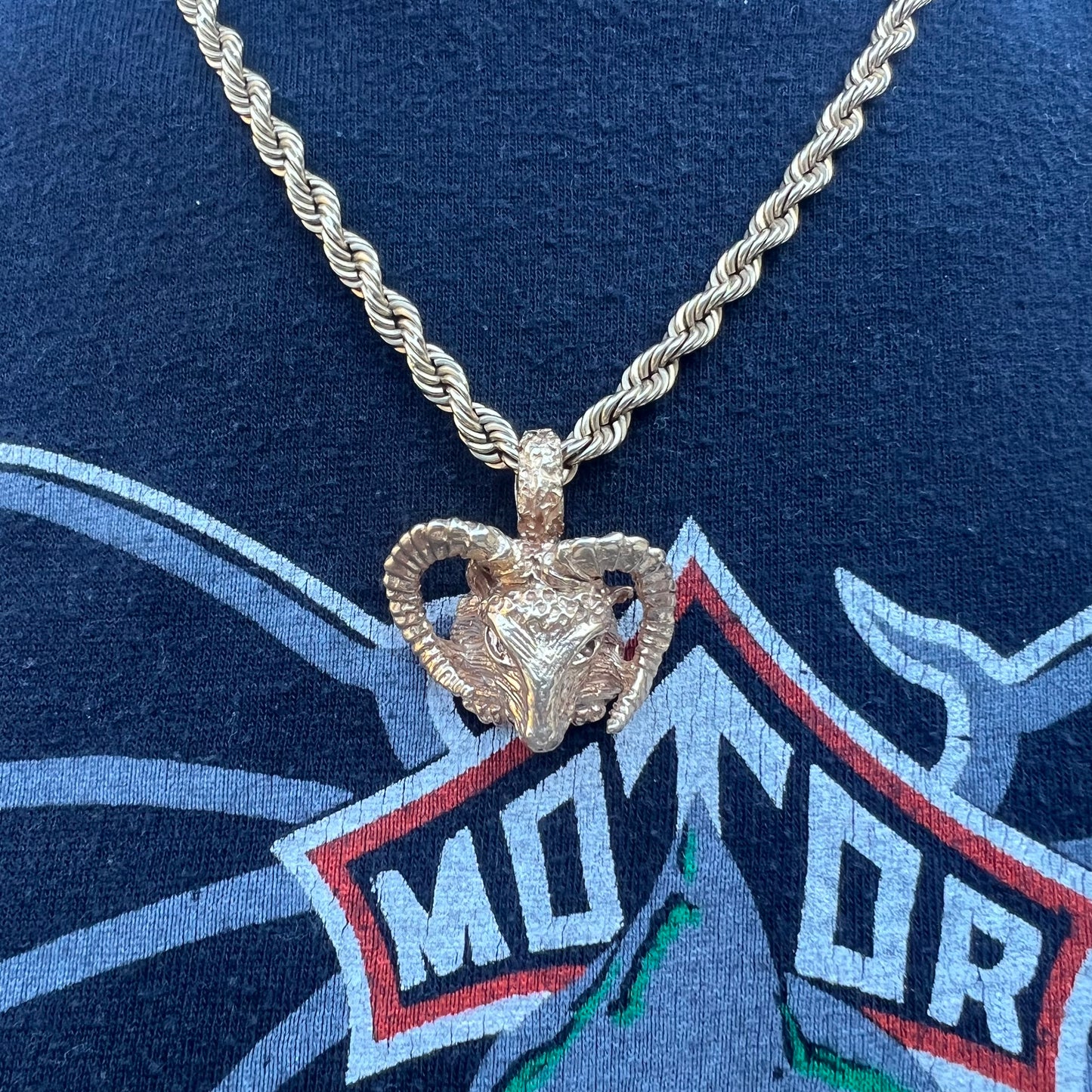 Vintage Solid 14k Yellow Gold Custom Diamond Encrusted Ram Pendant