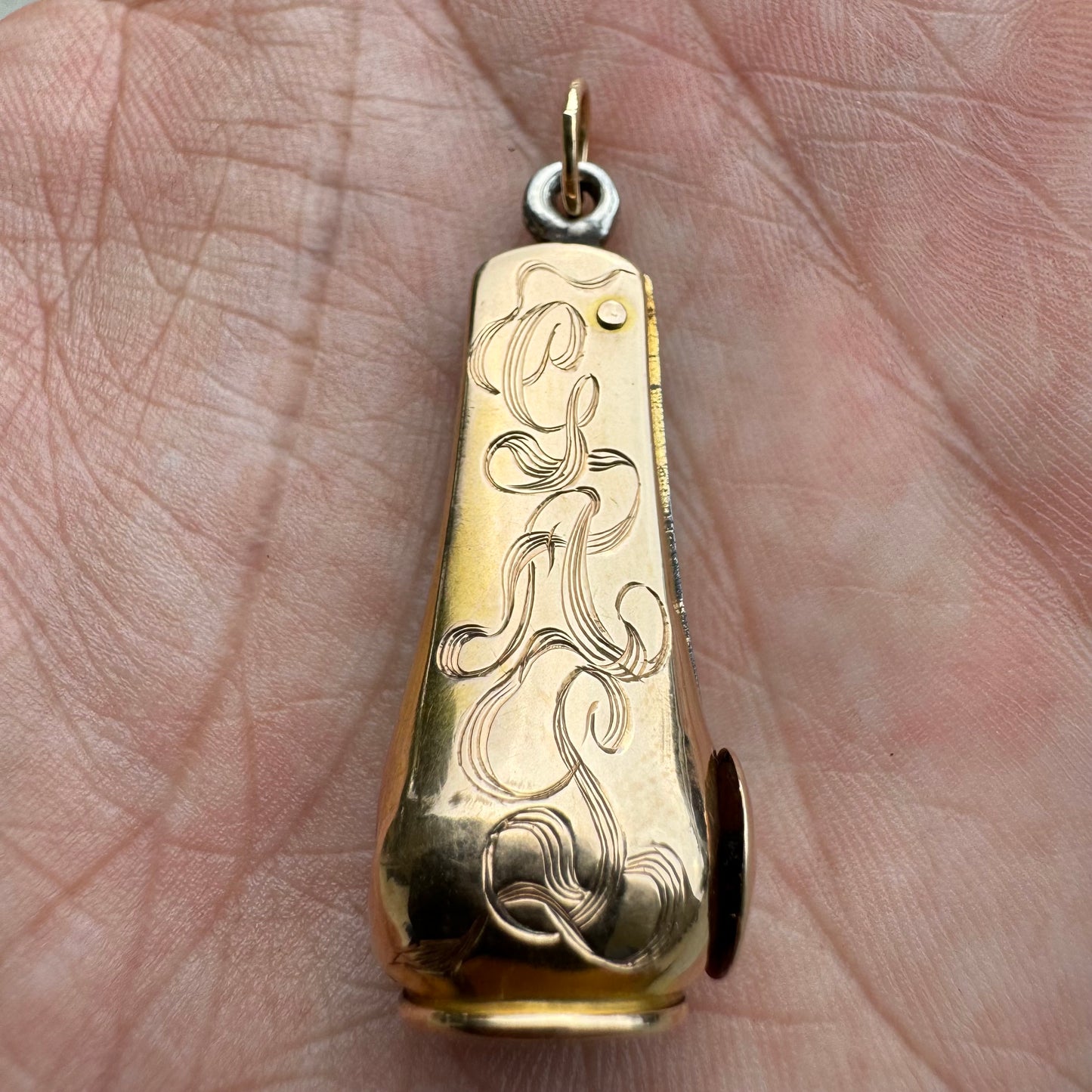 Circa 1910’s Art Nouveau 10k Gold Snake Cigar Cutter Fob Pendant