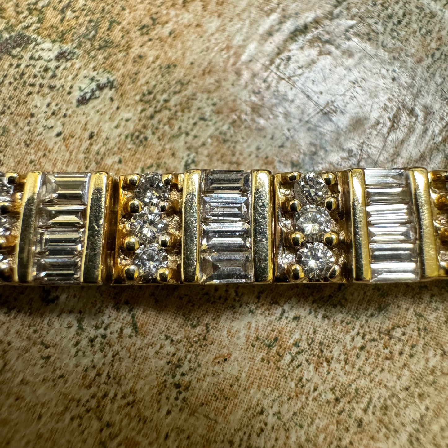 Vintage 5.0CTW Natural Diamond Custom Made 14k Yellow Gold Bracelet (6.75”)