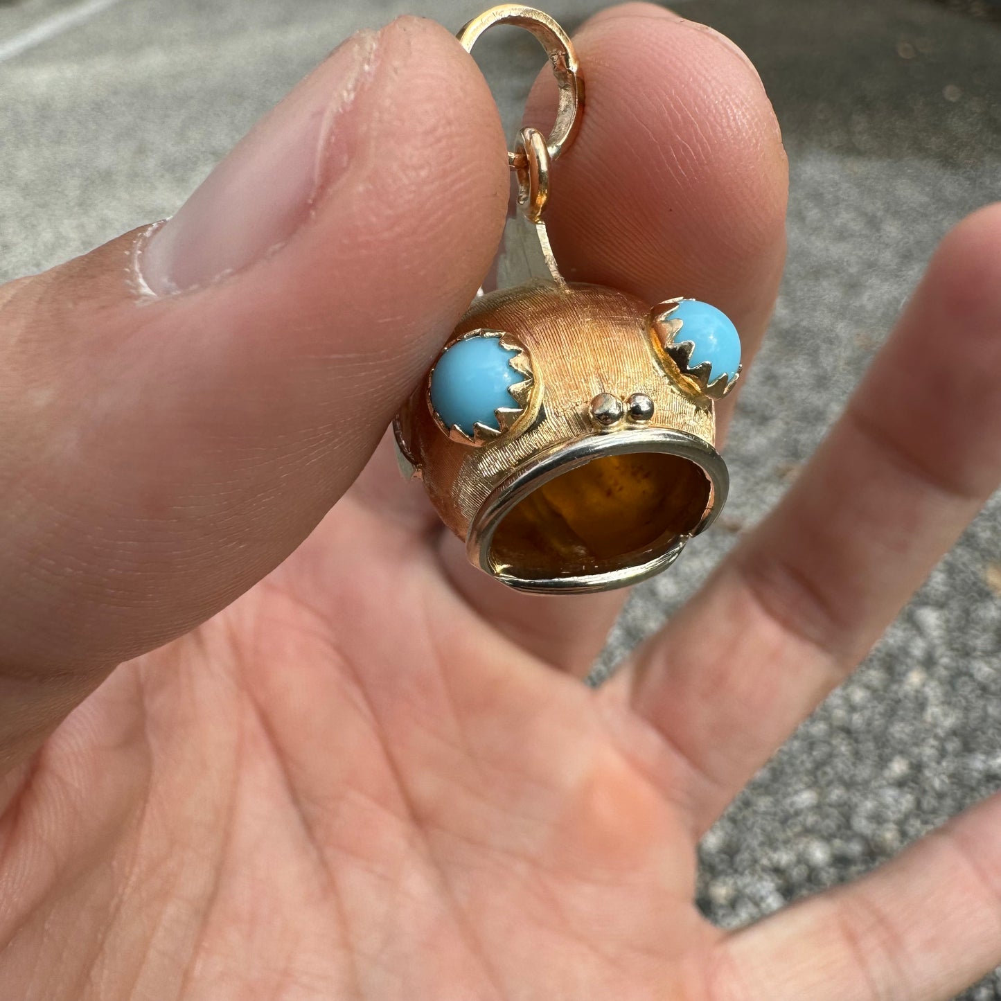 Pre-1975 Imported British Hallmarked 18k Yellow Gold Persian Turquoise Fish Pendant