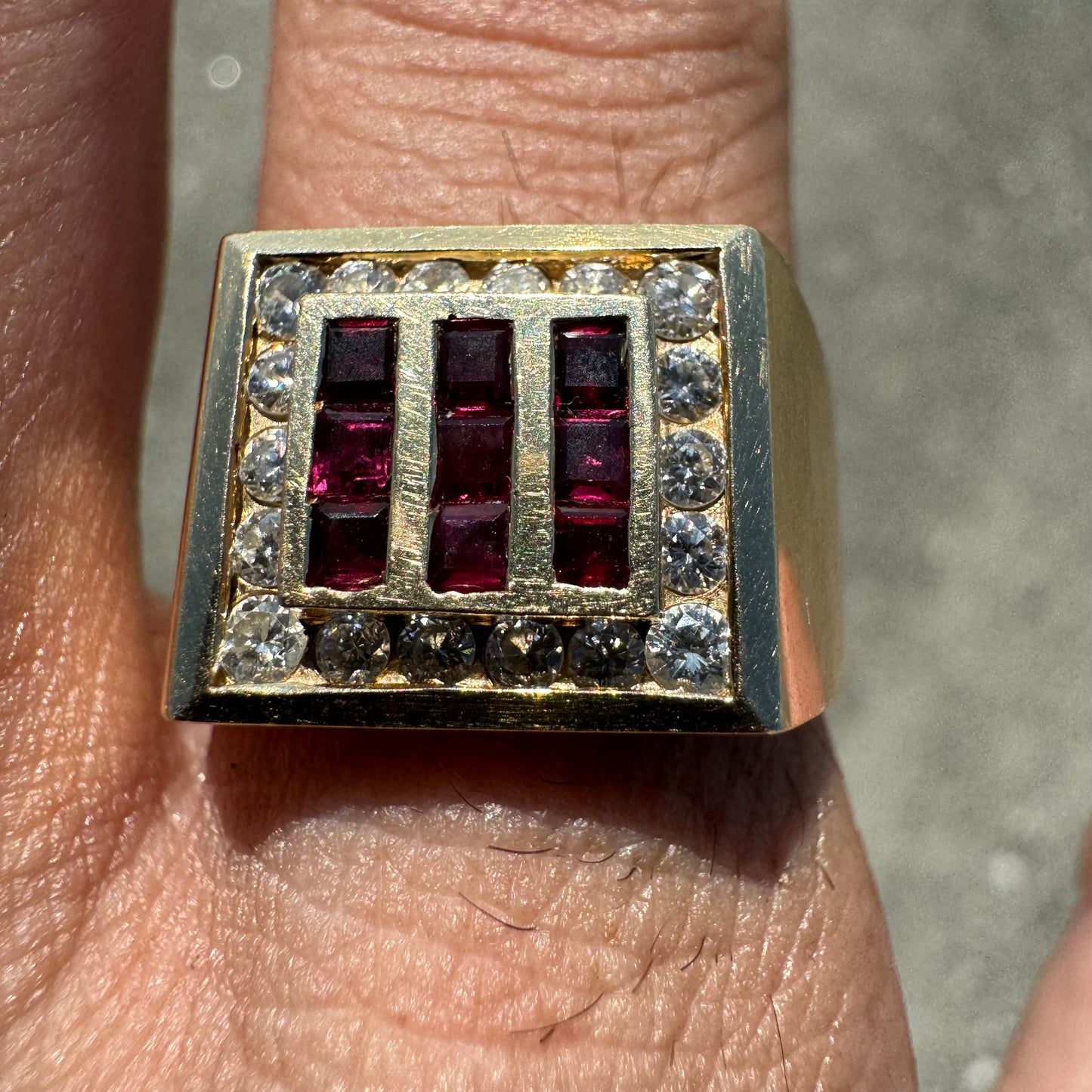 1980’s 14k Plumb Yellow Gold 1.0CTW Natural Diamond & .50CTW Ruby Signet Ring (10)
