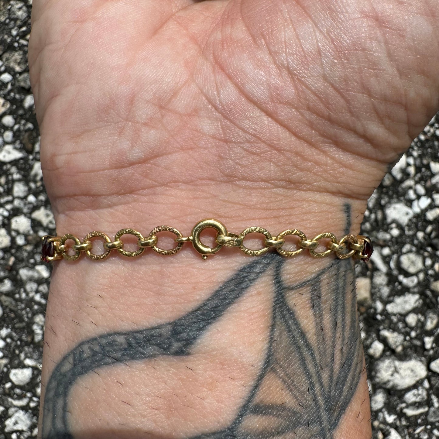 Early 1900’s Solid 18k Gold Rose Cut Garnet Bracelet (7.25”)