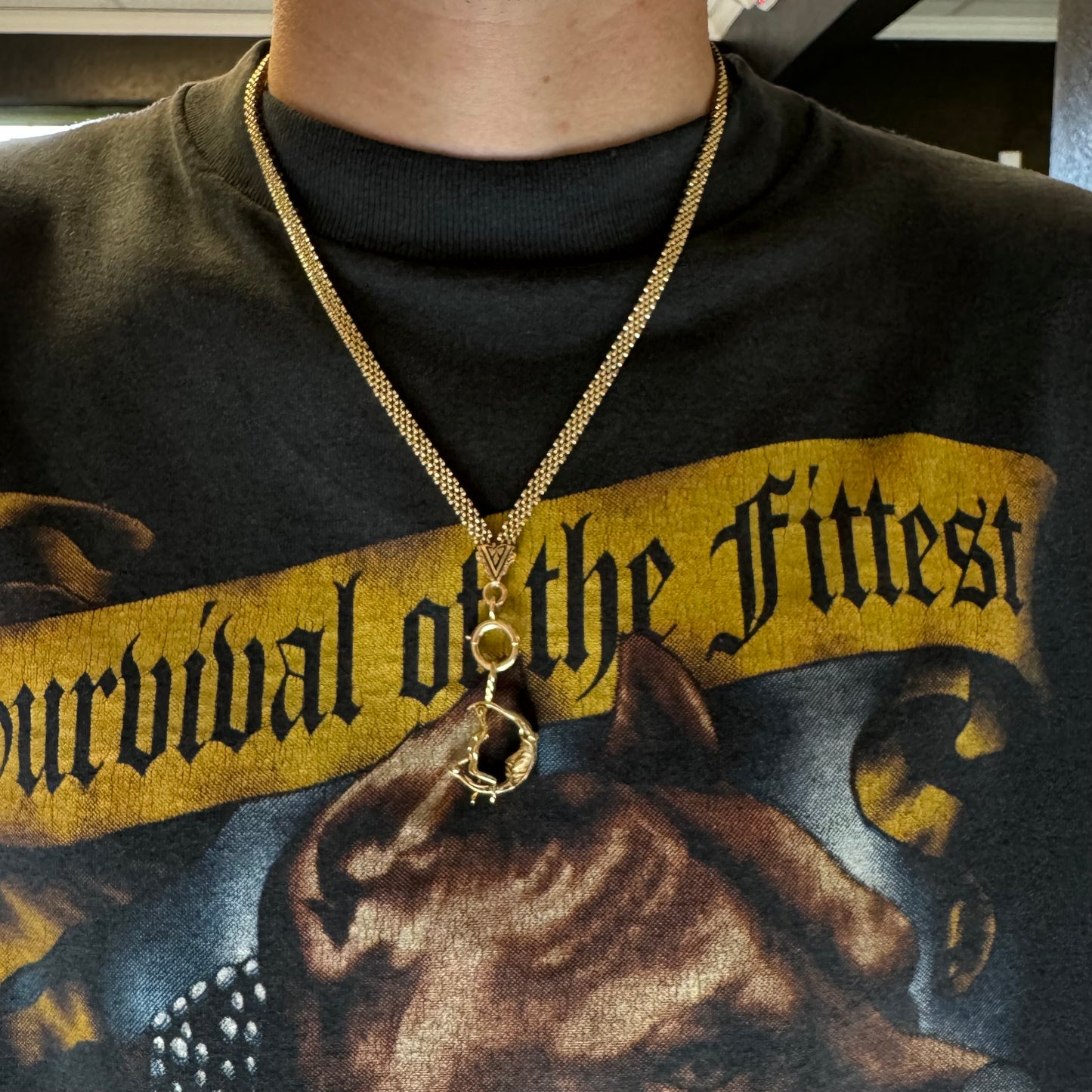 Antique Victorian 10k Yellow Gold Black Enamel Necklace (19”)
