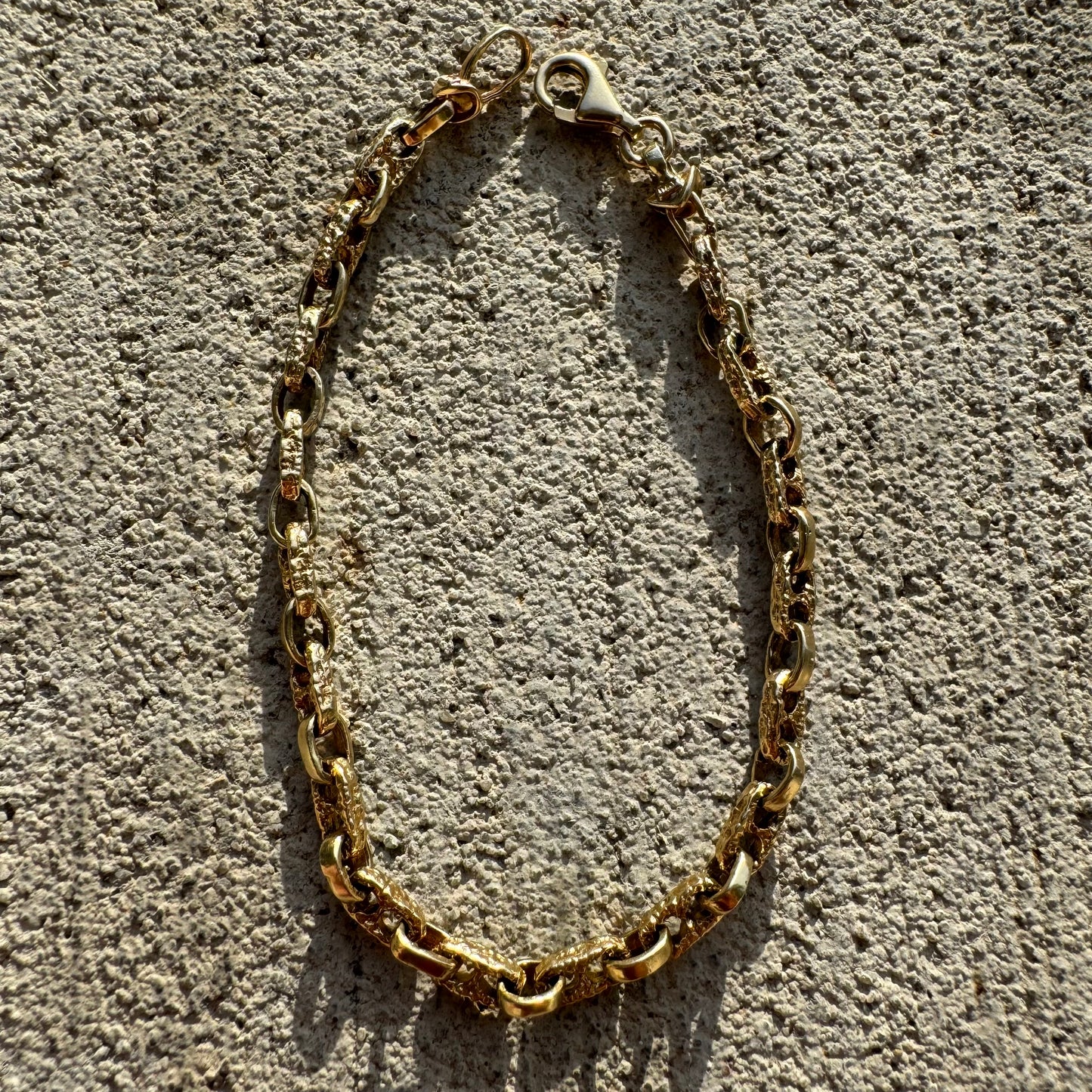 Vintage Solid 14k Yellow Gold Nugget Chaine D’Ancre Link Bracelet (7.5”)