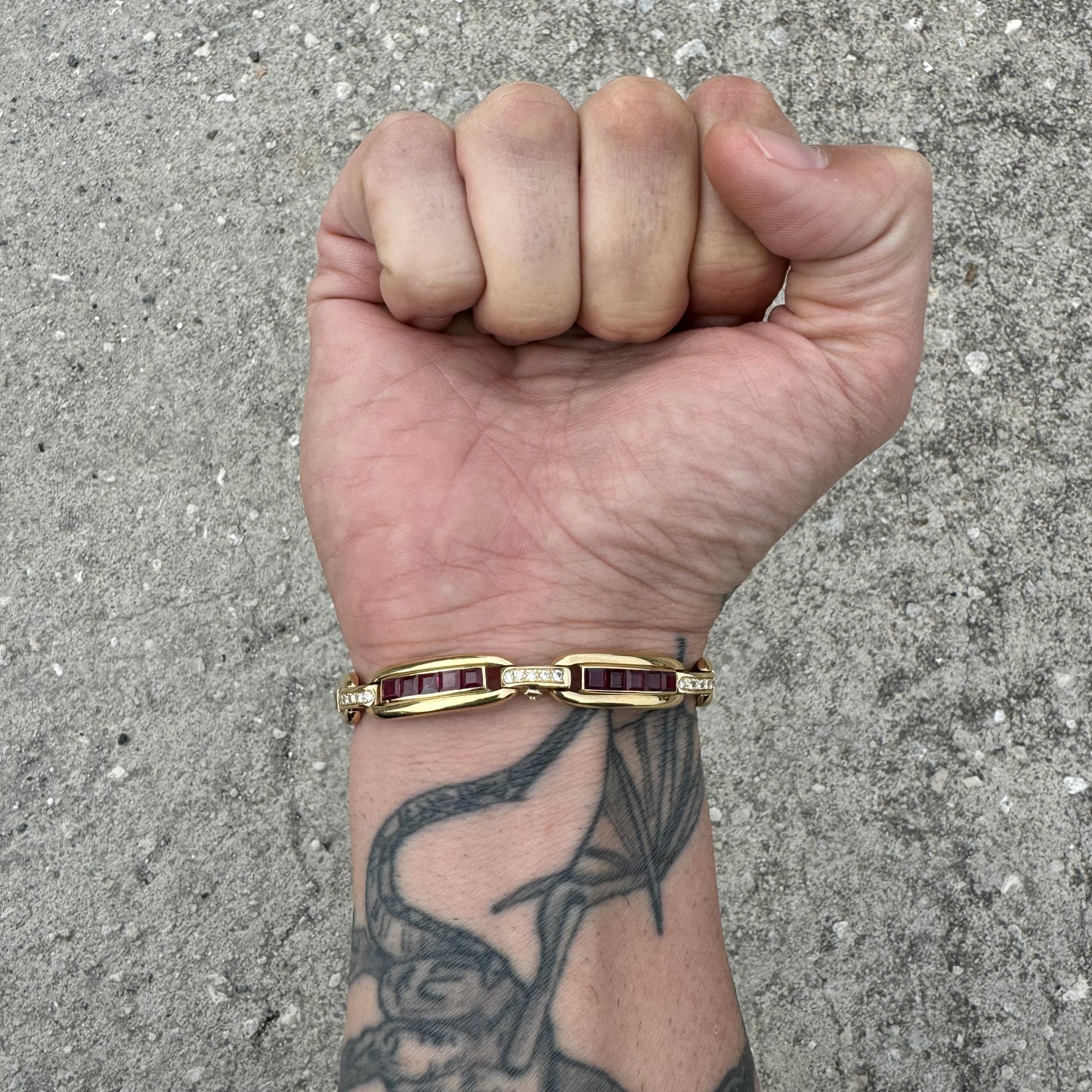 Vintage Custom Solid 18k Yellow Gold 3.0ctw Natural Ruby 1.0ctw Natural Diamond Bracelet (7”)