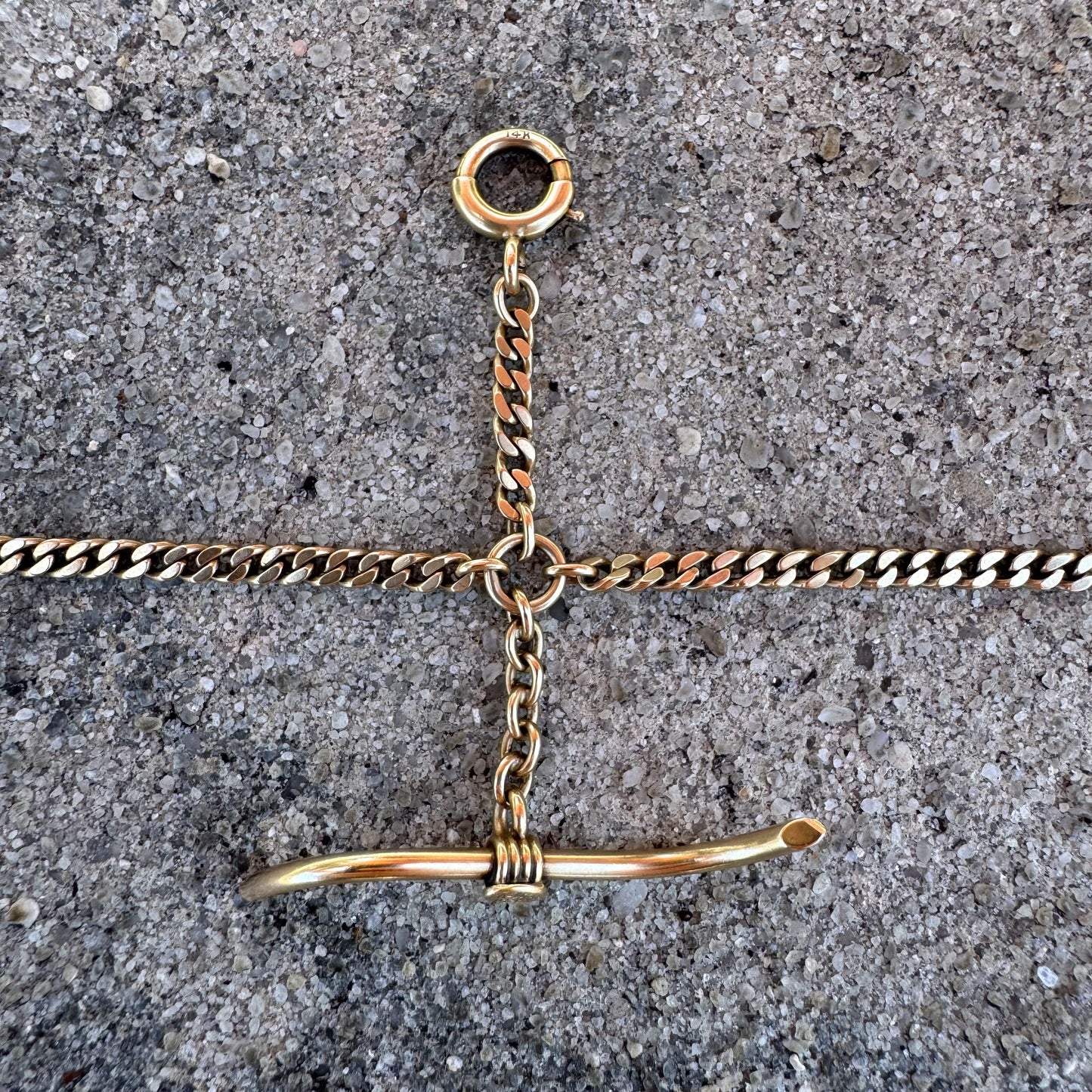 1915 Solid 14k Yellow Gold Double Albert Curb Link Watch Chain Necklace (18.5”)