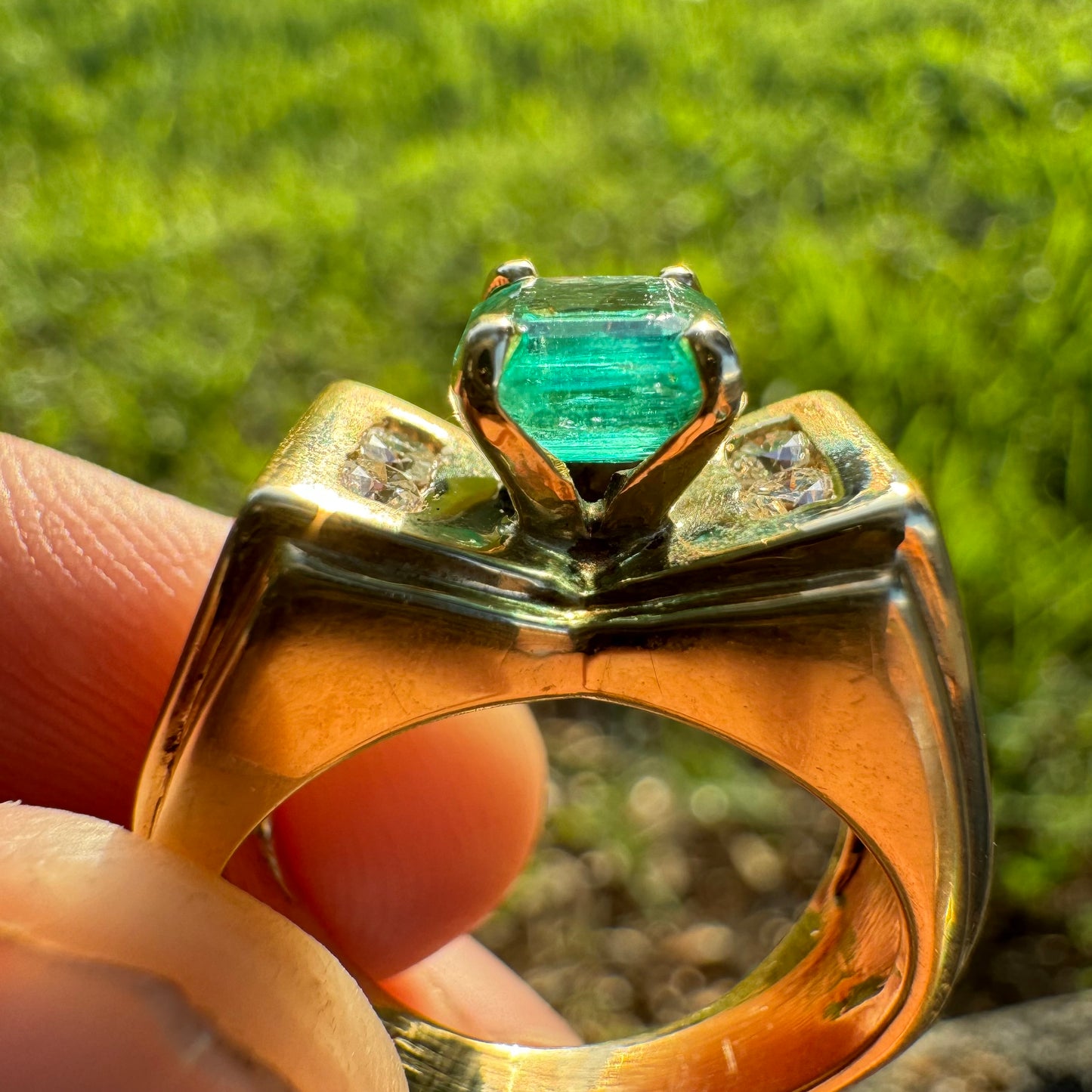 Custom 14k Yellow Gold 1.3Ct Natural Columbian Emerald & .70Ctw Natural Diamond Ring (6.25)