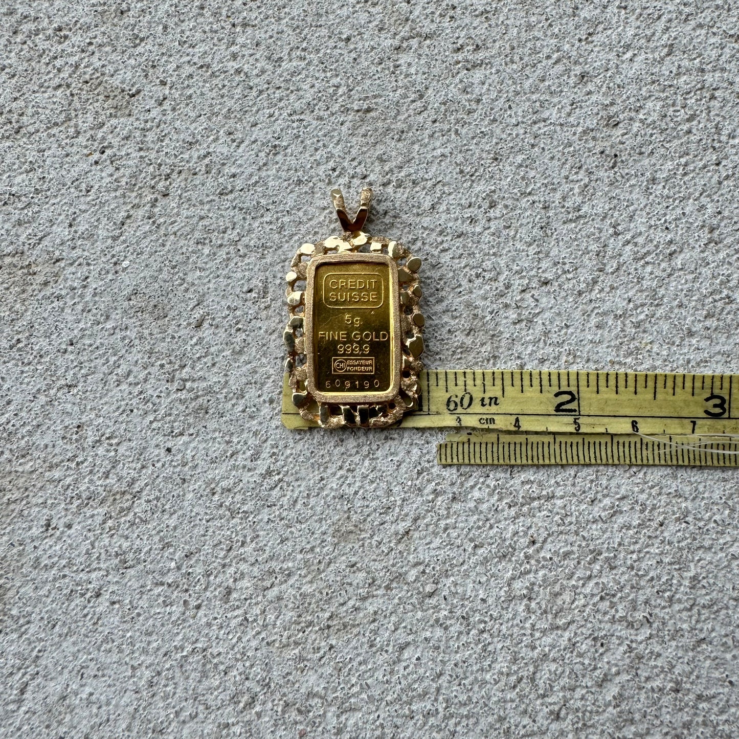 Vintage Pure .999 24k Gold 5g Credit Suisse Nugget Pendant