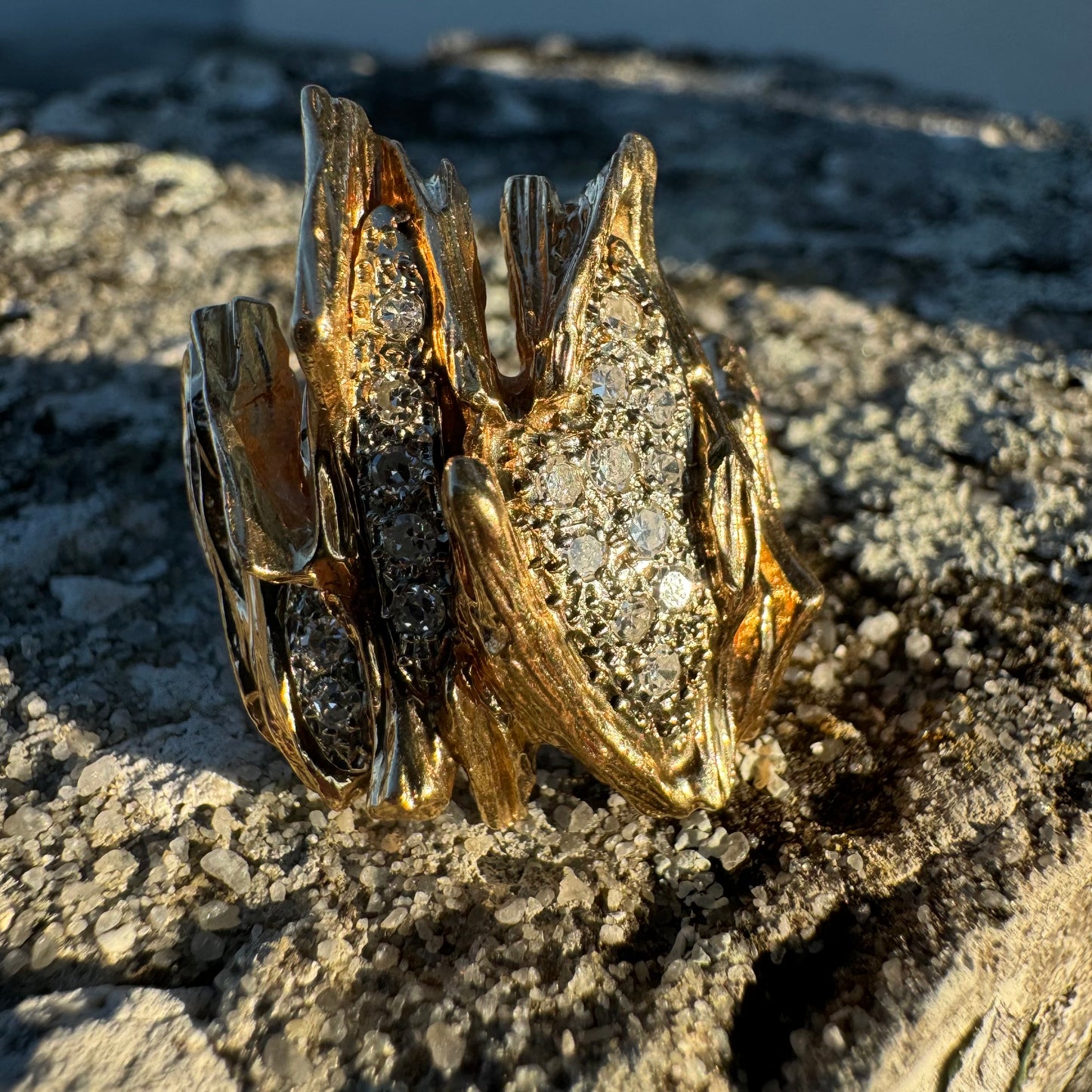 Circa 1960’s Heavyweight 14k Yellow Gold .75ctw Natural Single Cut Diamond Brutalist Ring (10.75)