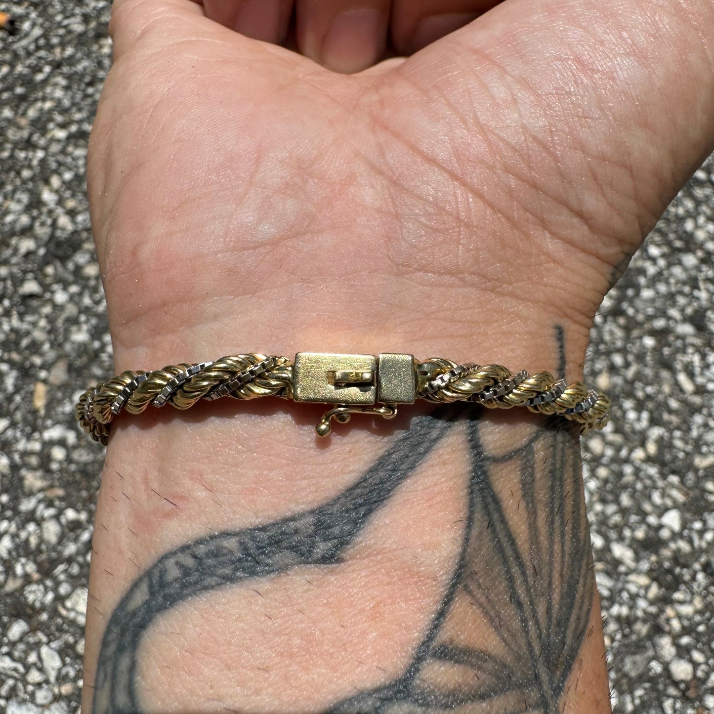 Vintage 18k Two-Tone Italian Designer Interwoven Box Link Rope Bracelet (7.5”)