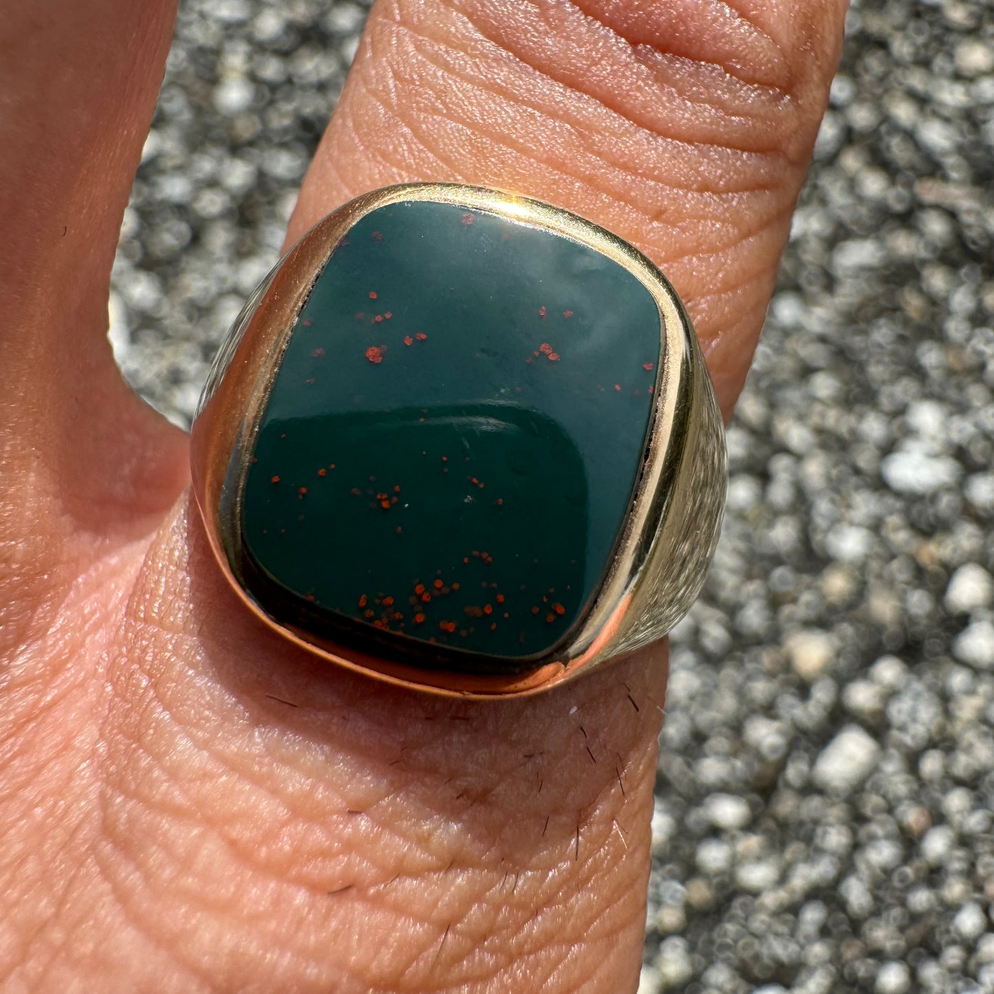 1930’s Bloodstone 10k Yellow Gold Signet Ring (9.25)