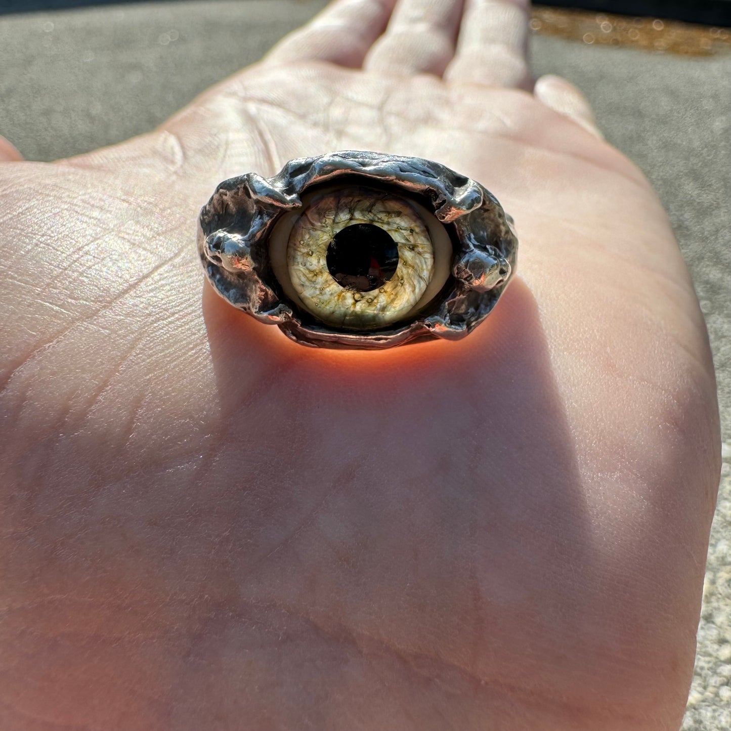 Pre-WW2 Heavyweight Sterling/.925 Prosthetic Eye Cherub Ring (11)