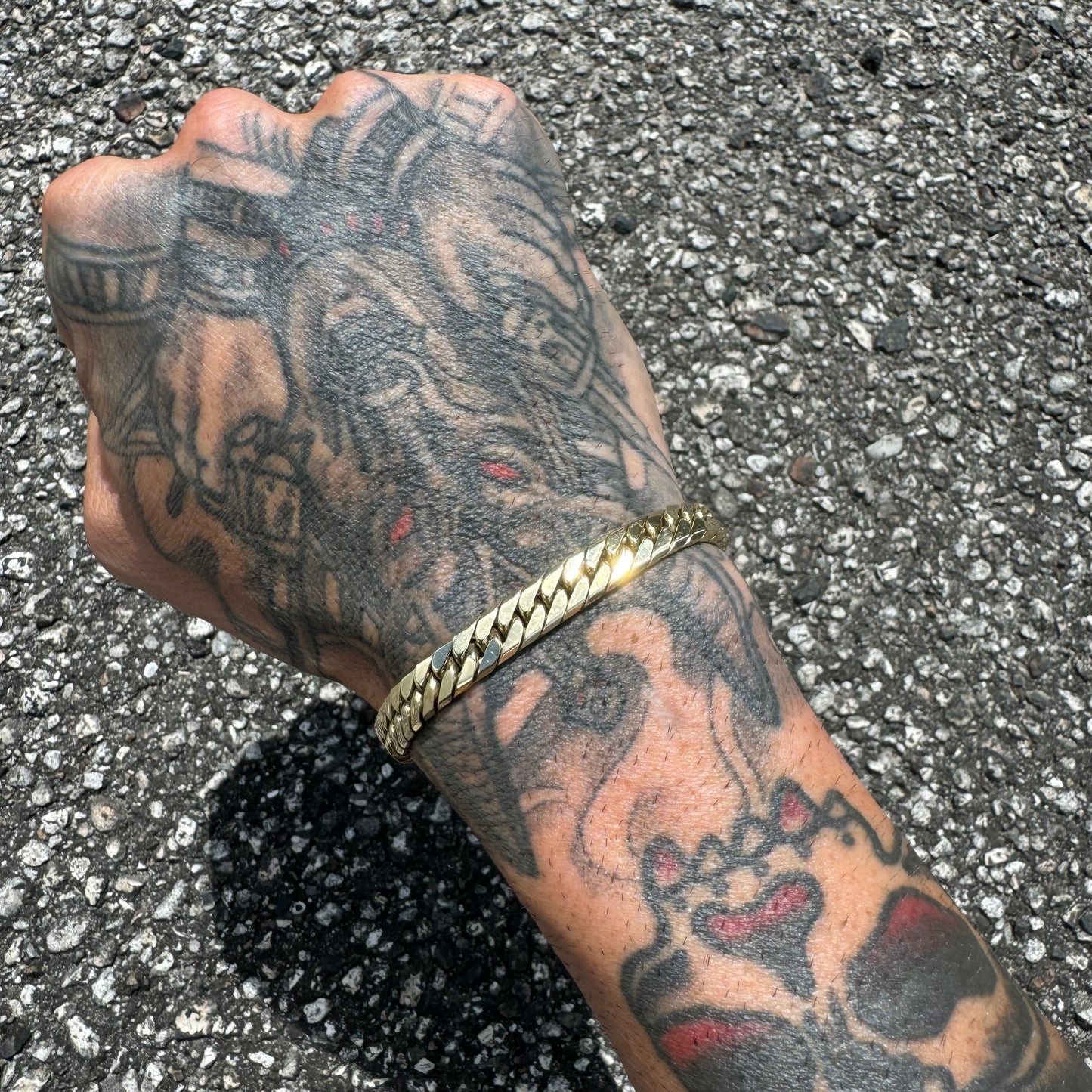 Vintage Solid 14k Yellow Gold Old School Sleek Miami Cuban Link Bracelet (8”)