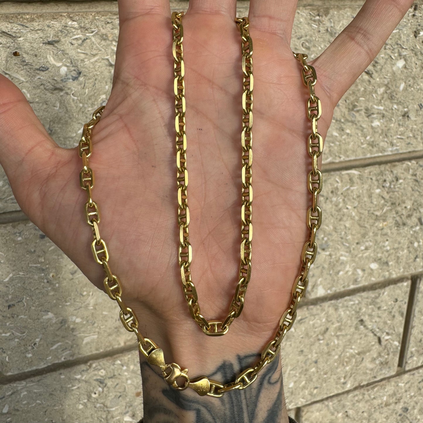 Vintage Solid 14k Yellow Italian Gold Chaine D’ Ancre Mariner Link Necklace (24”)