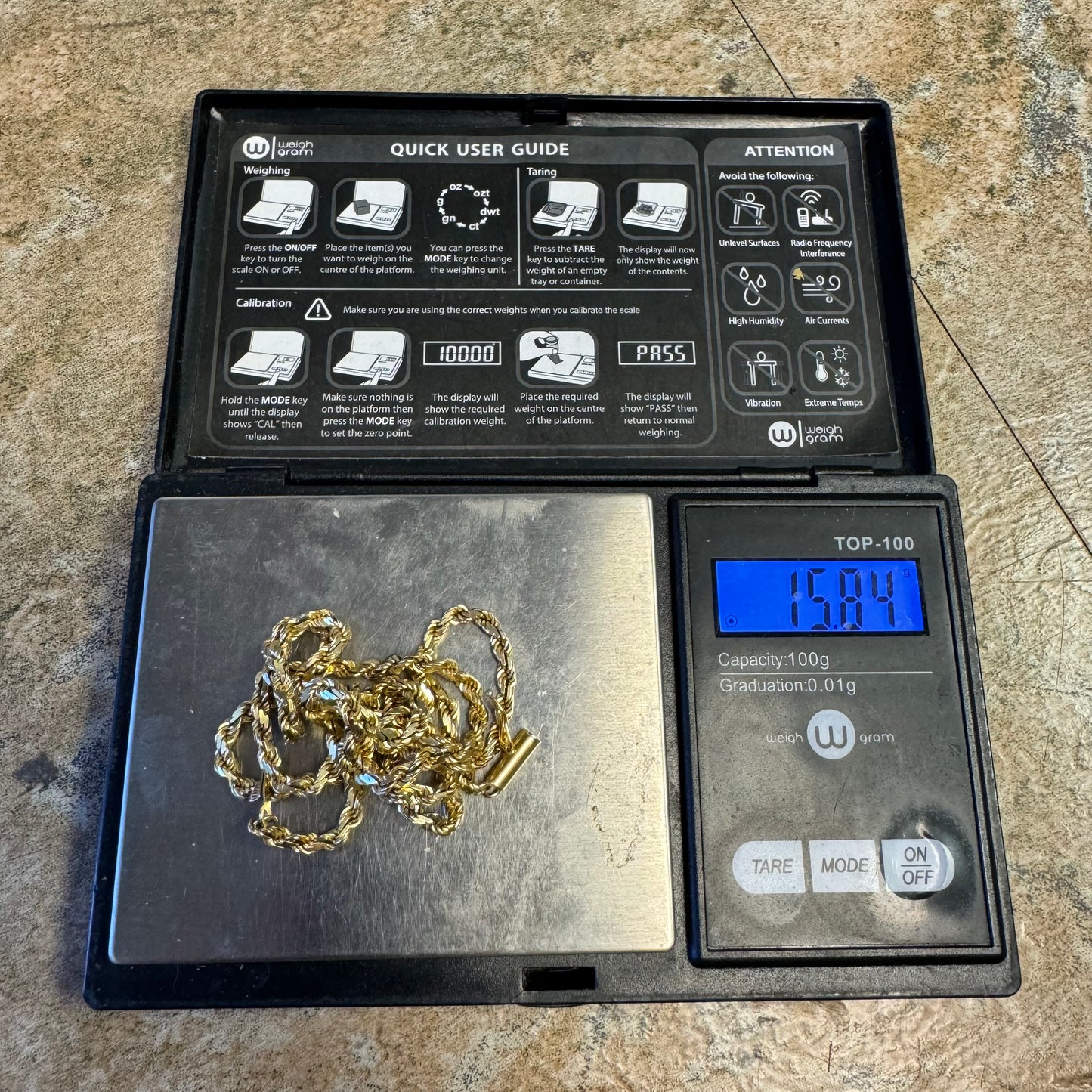 Vintage Solid 14k Yellow Gold Diamondcut Rope Chain Necklace (20”)