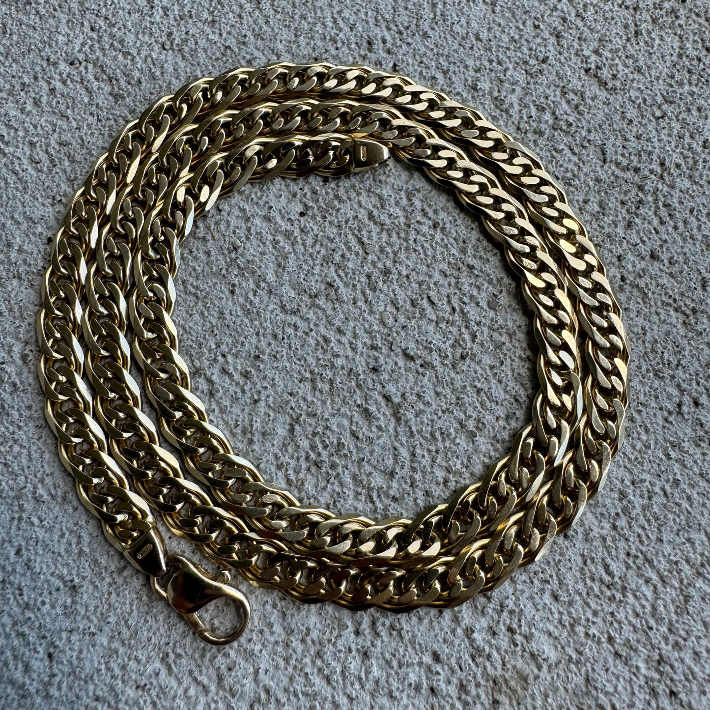 Vintage Solid 14k Yellow Gold Old School Knife-Edged Double Cuban Curb Link Necklace (20”)
