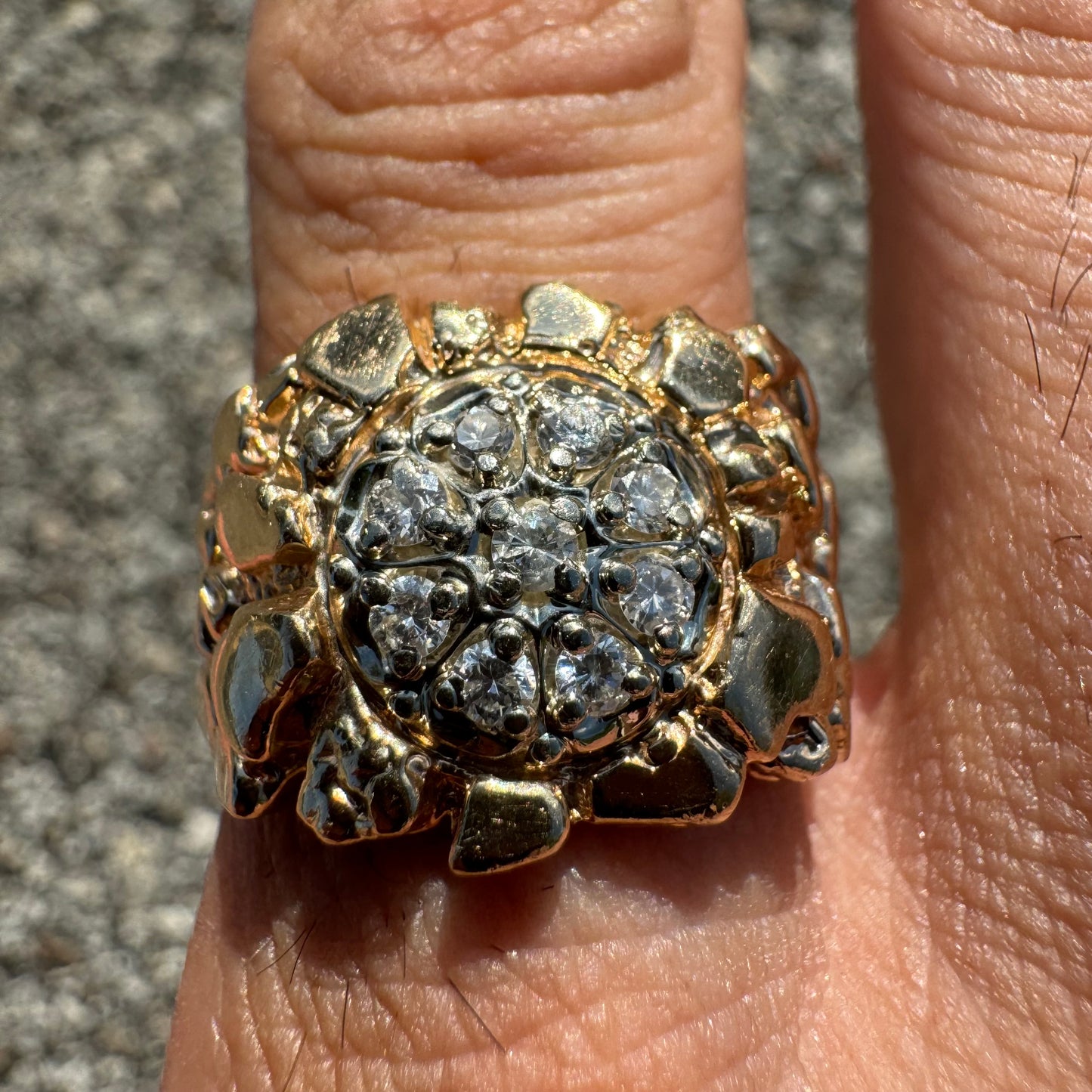 1970’s Solid 14k Yellow Gold .50ctw Natural Diamond Kentucky Cluster Nugget Ring (12.75)
