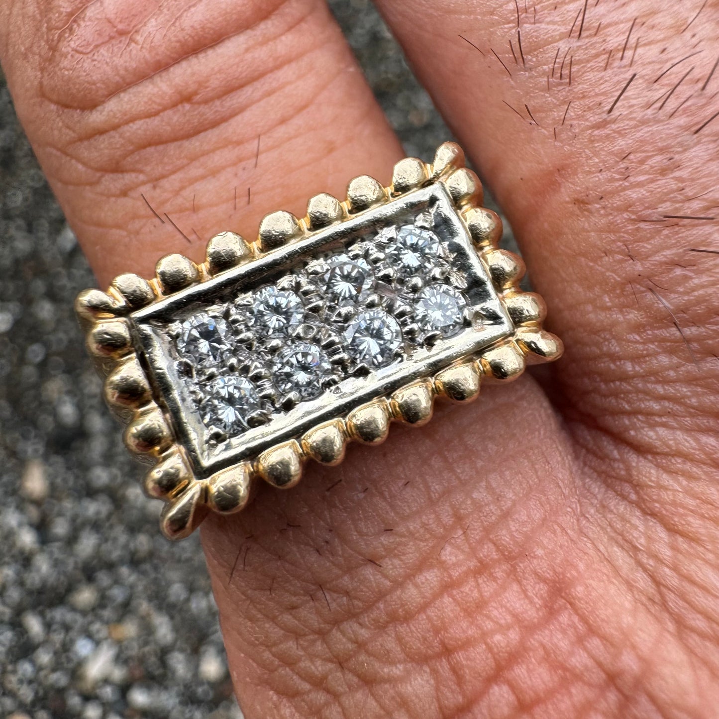 1960’s/70’s Solid 14k Yellow Gold .32CTW Natural VS Diamond Cluster Rectangular Tartelette Ring (9)