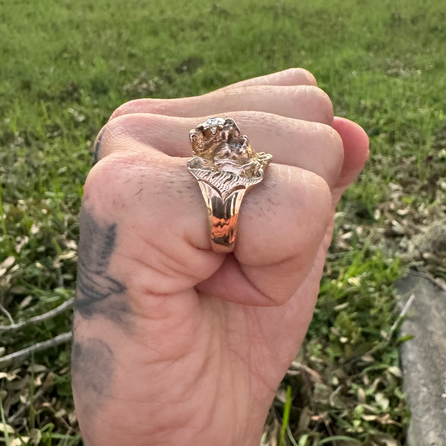 Victorian Era Solid 14k Yellow Gold .50Ct Natural Old Euro Cut Diamond Lion Ring (7.5)