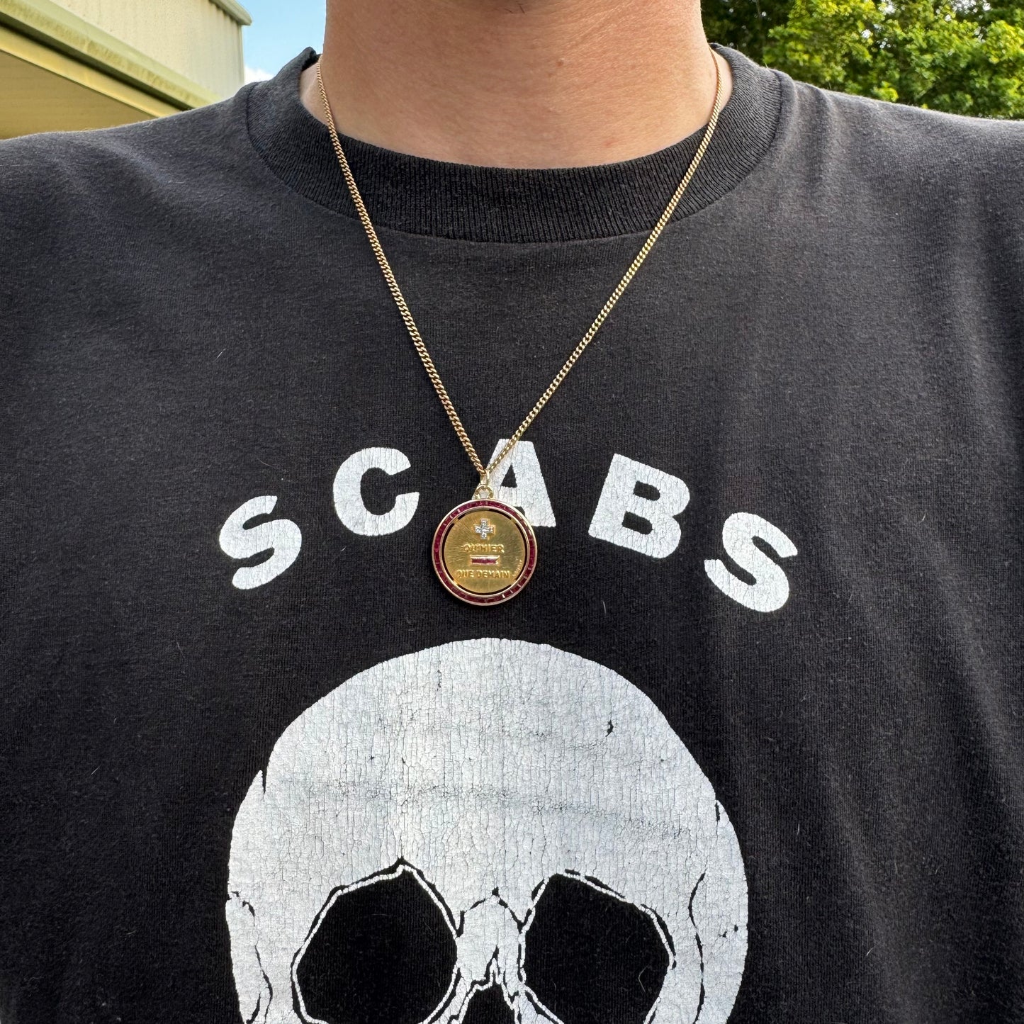 Mid-Century French 18k Yellow Gold Natural Diamond And Ruby A.Augis Love Poem Medallion (27MM)