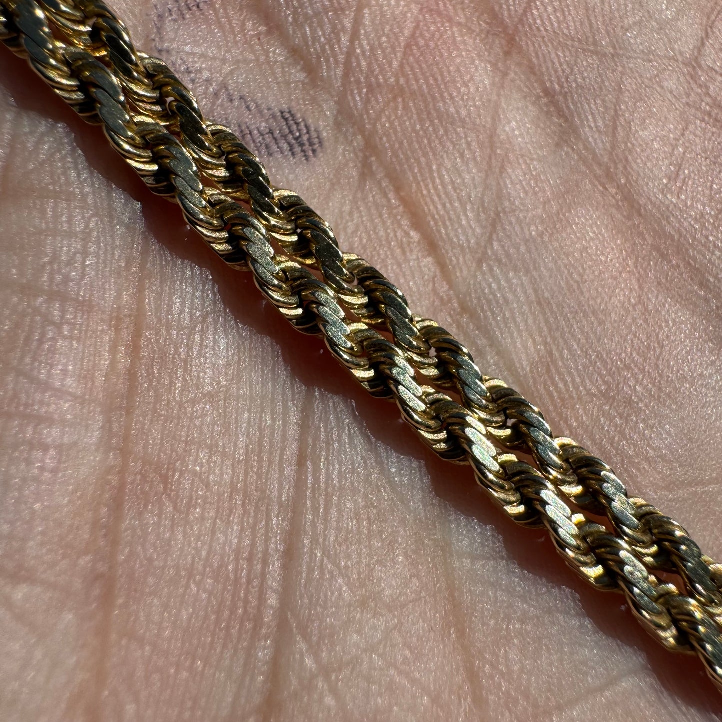 1980’s Solid 14k Yellow Gold Diamondcut Rope Chain Necklace (20.25”)