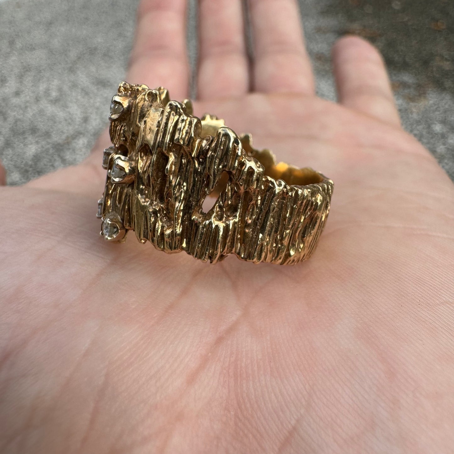 Vintage Solid 14k Yellow Gold Designer Made Heavyweight .50CTW Natural Diamond Cluster Brutalist Ring (10.5)