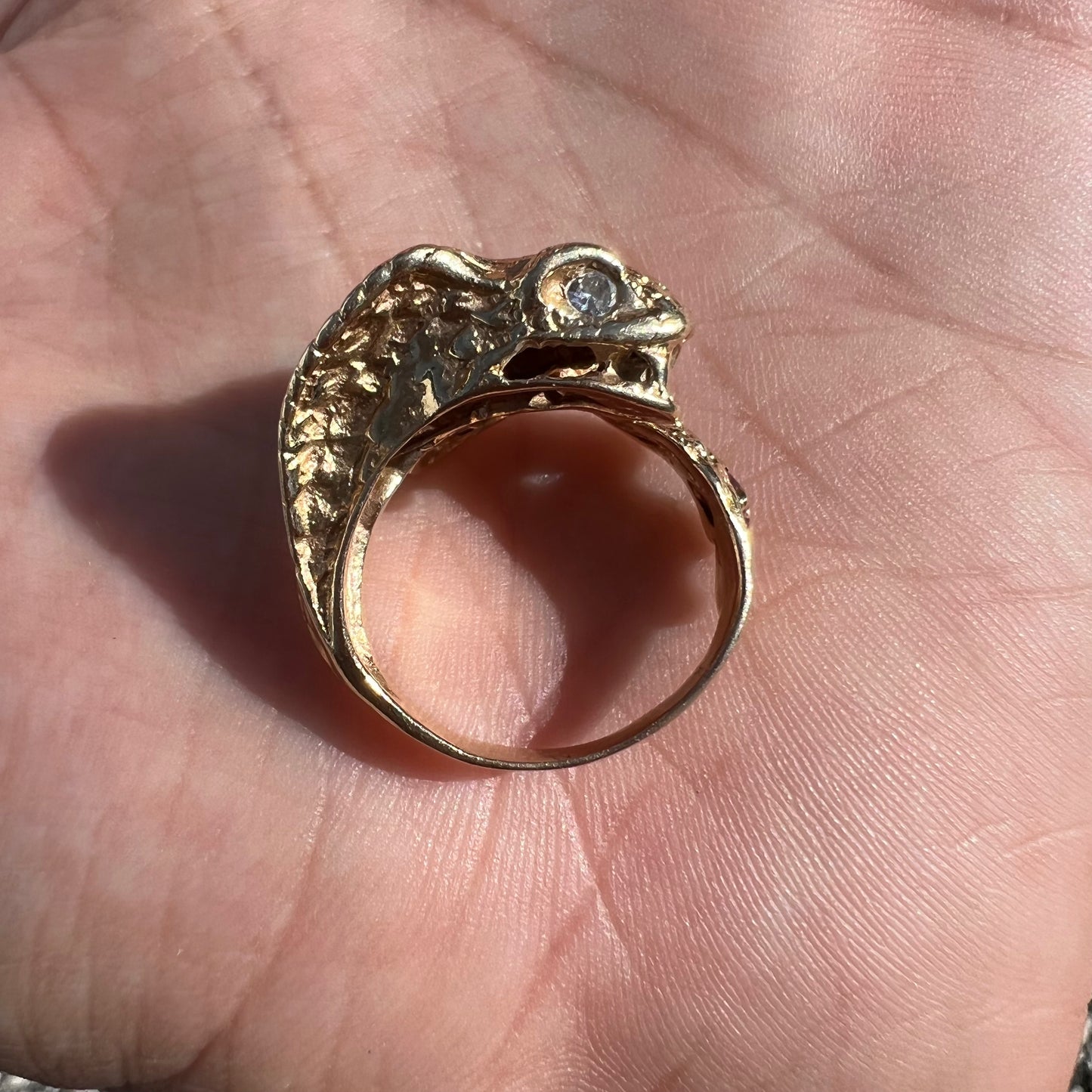 Vintage Custom Made Solid 14k Yellow Gold Natural Diamond And Ruby Encrusted Cobra Ring (7)