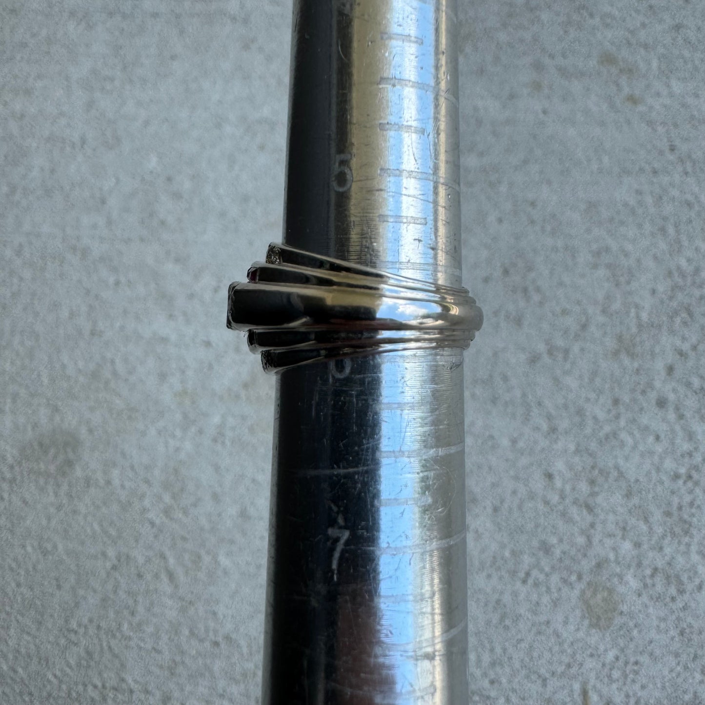 1940’s Retro Era Handcrafted 18k White Gold 2.1ctw Natural VS Quality Diamond And Princess Cut Ruby Flooded Step Up Ring (5.75)