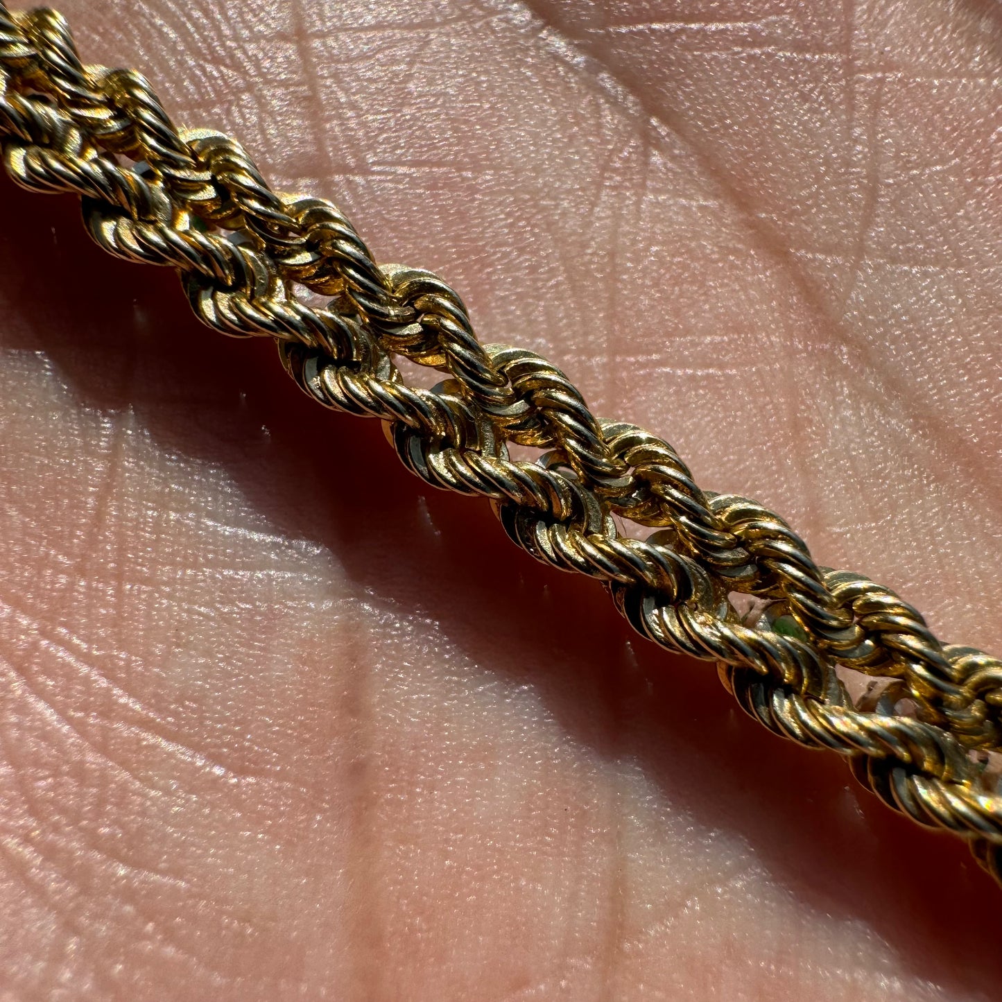 1980’s Solid 14k Yellow Gold 2.0CTW Natural Emerald And Diamond Double Rope Bracelet (7”)