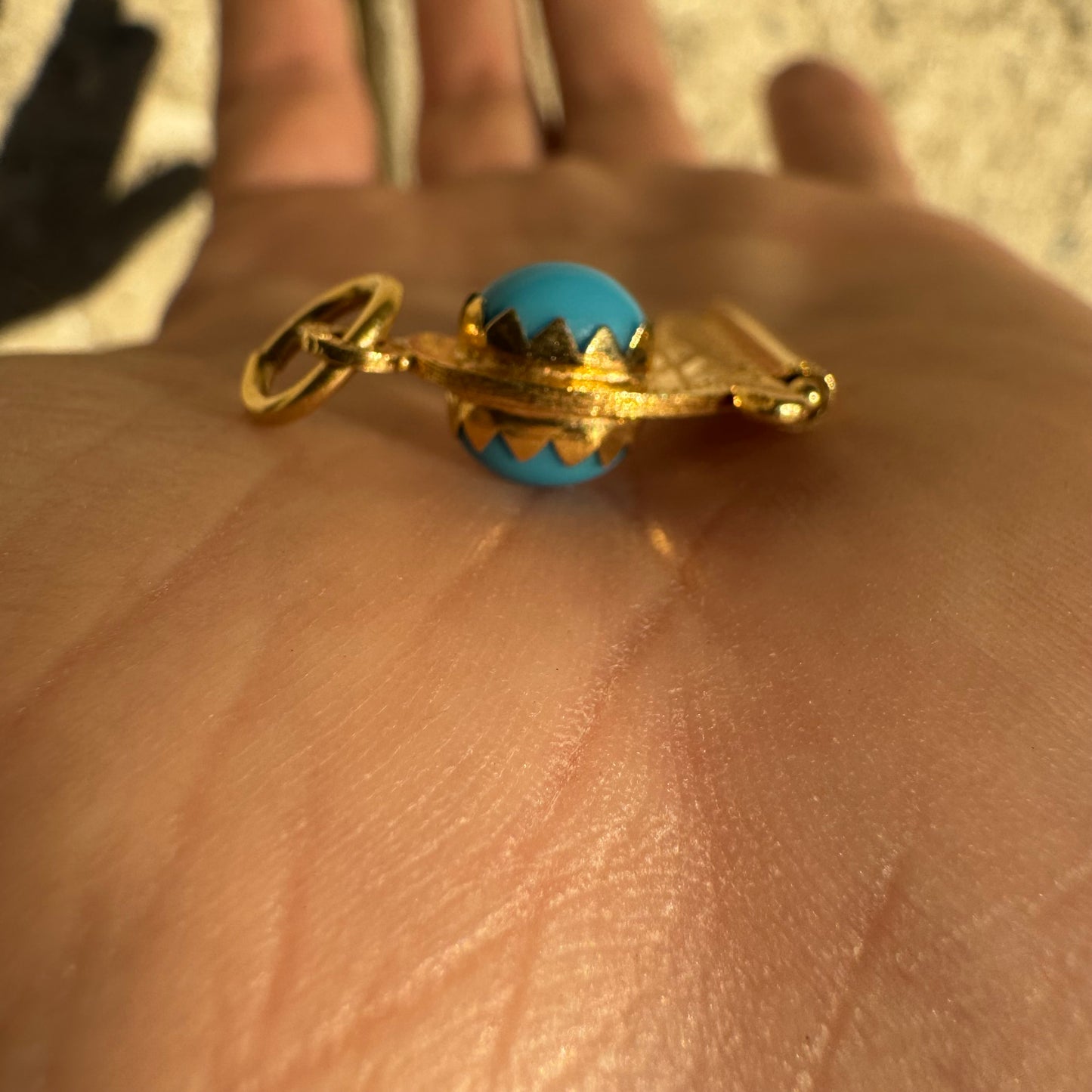 Mid-Century 18K Italian Yellow Gold Persian Turquoise Pistol Pendant