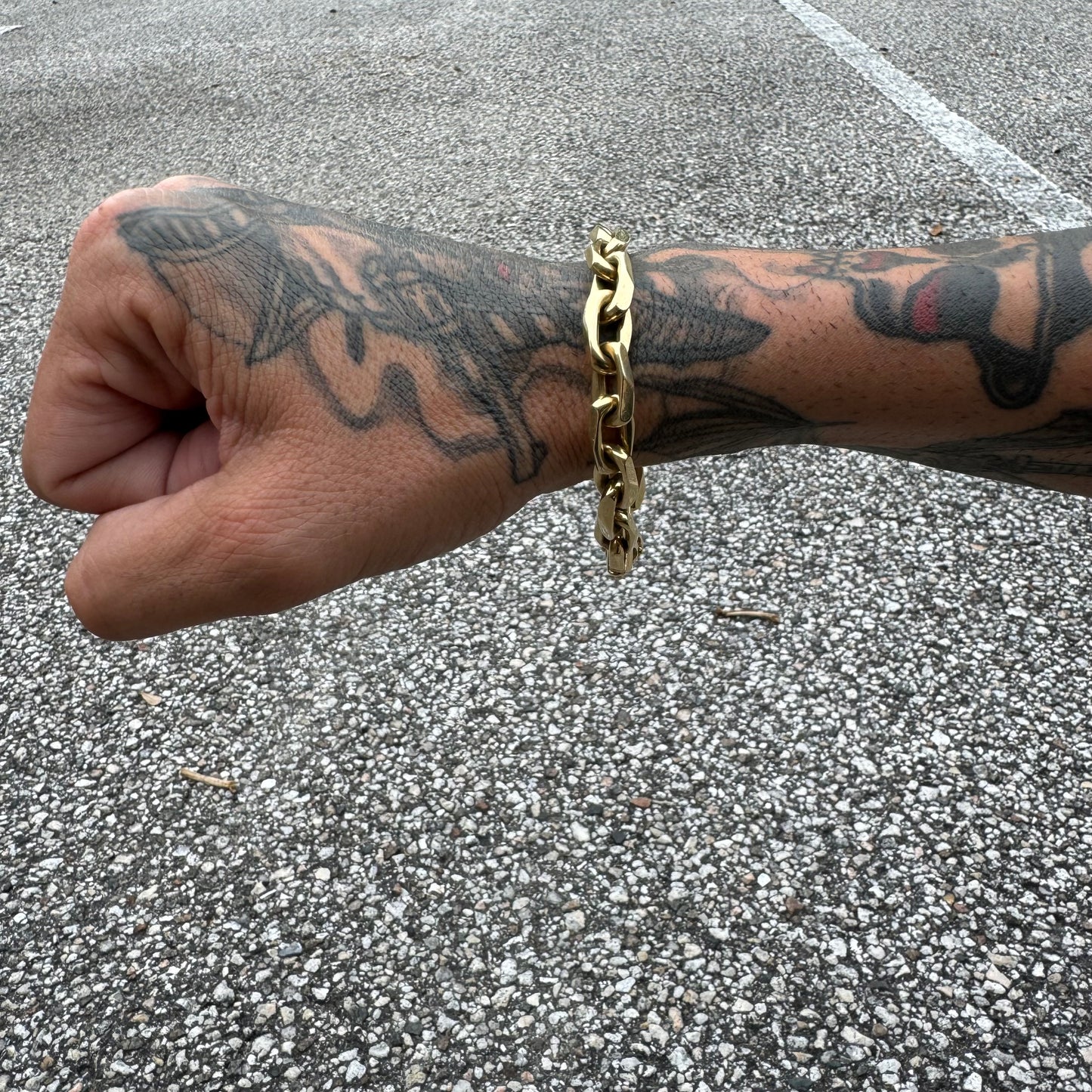 Vintage Solid 14k Yellow Gold Heavyweight Knife-Edged “Biker Chain” Anchor Link Bracelet (8”)