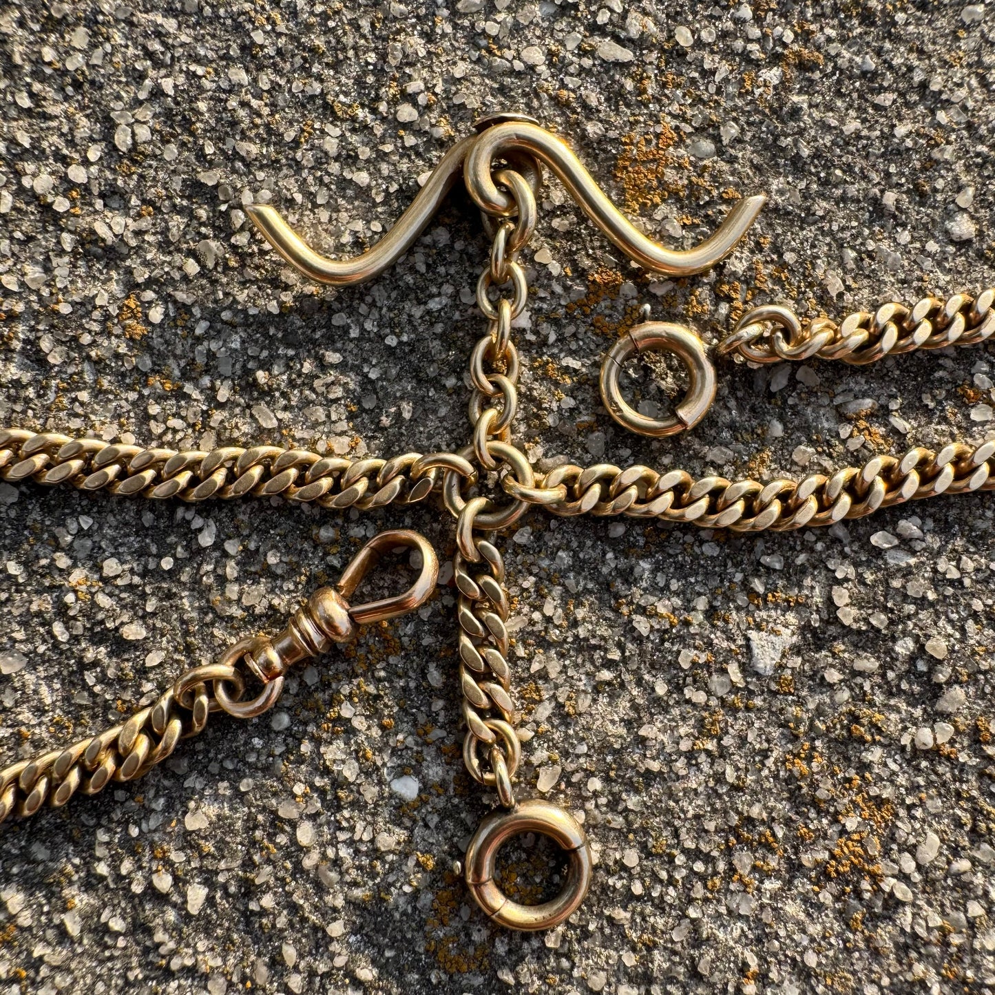 1924 Solid 14k Yellow Gold Double Albert Curb Link Watch Chain Necklace (23”)
